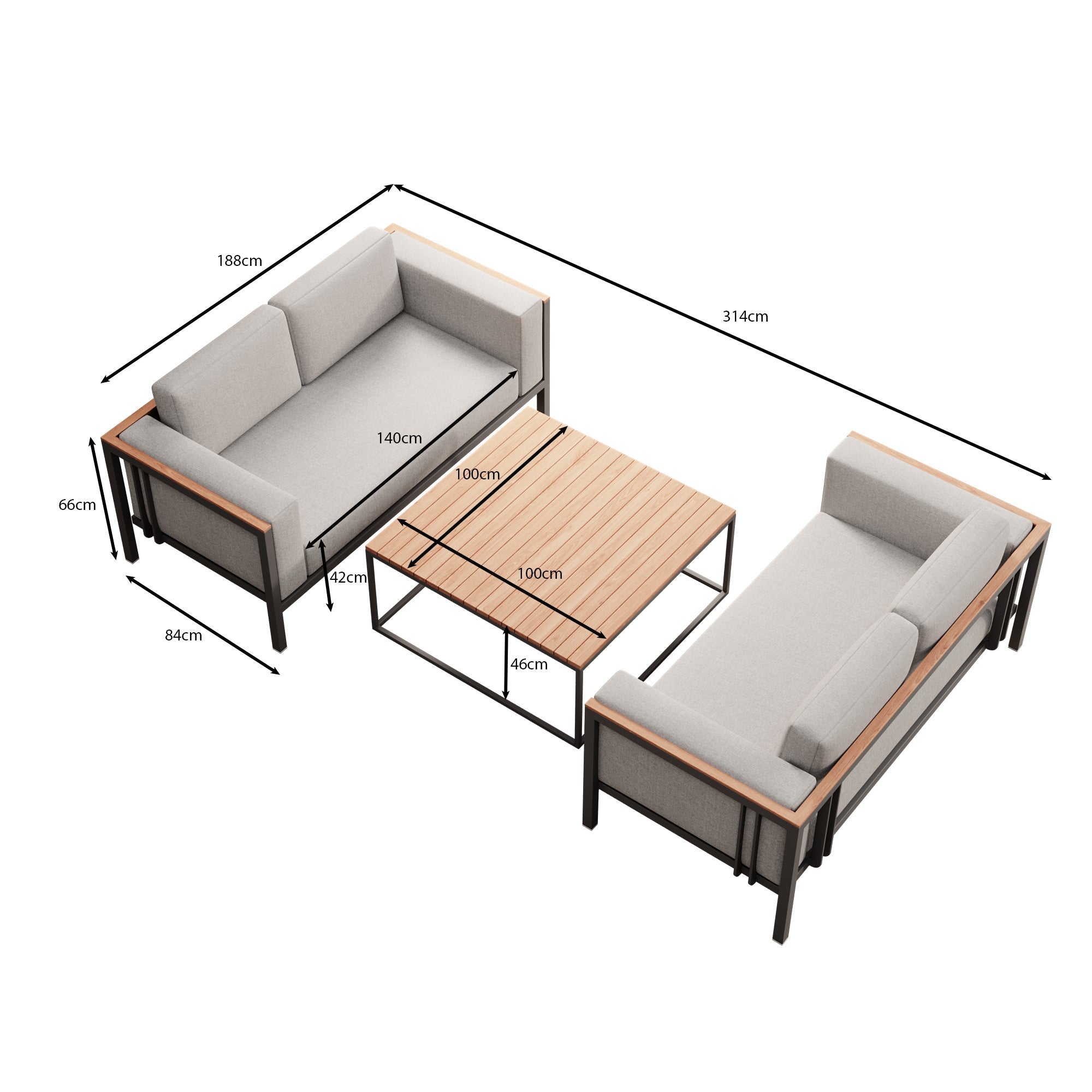 Euphoria – 2 loungesofa's & tafel van aluminium | Aevora™ Kollektion