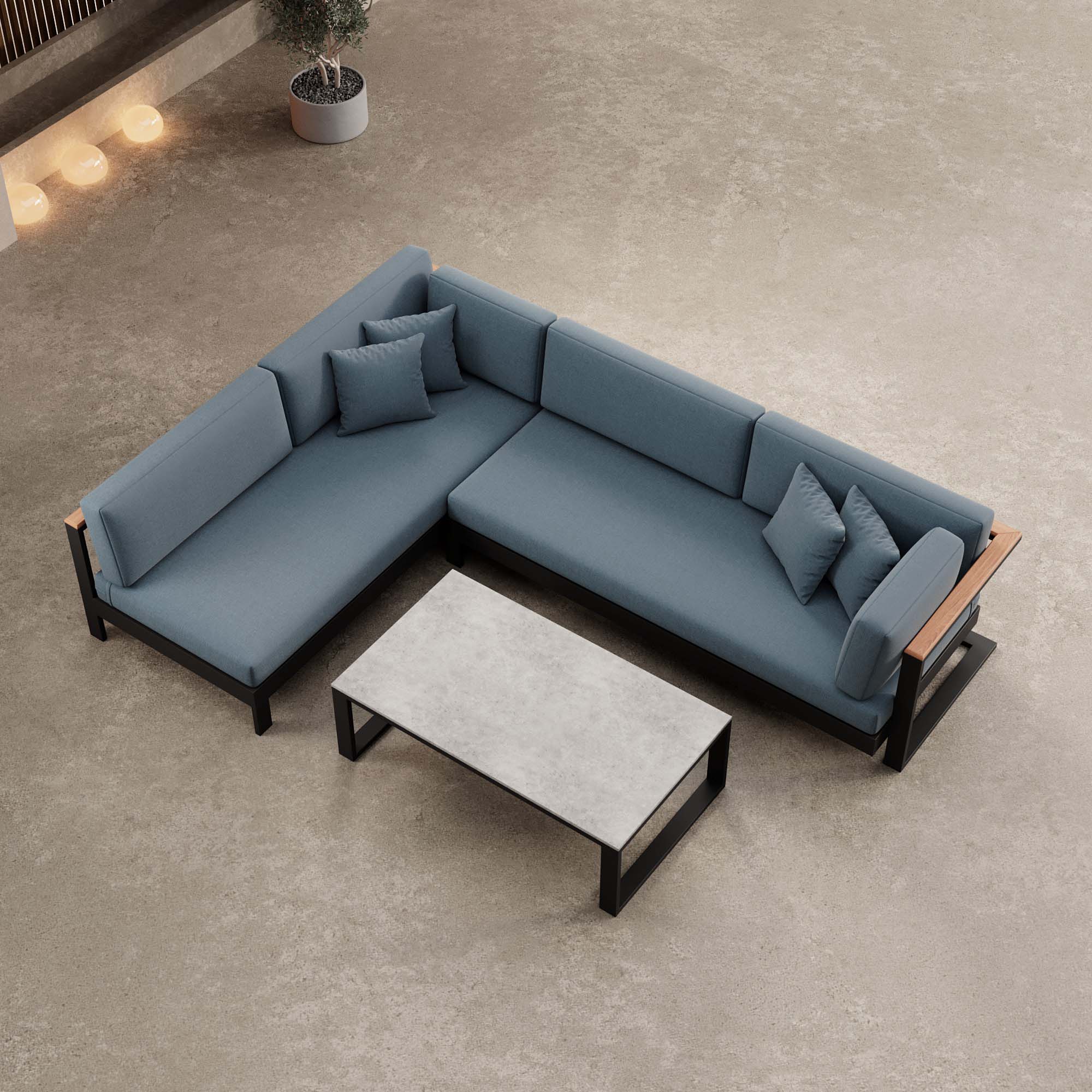 Vayla – Ecklounge, hoekbank & tafel van zwart aluminium | Aevora™ Kollektion