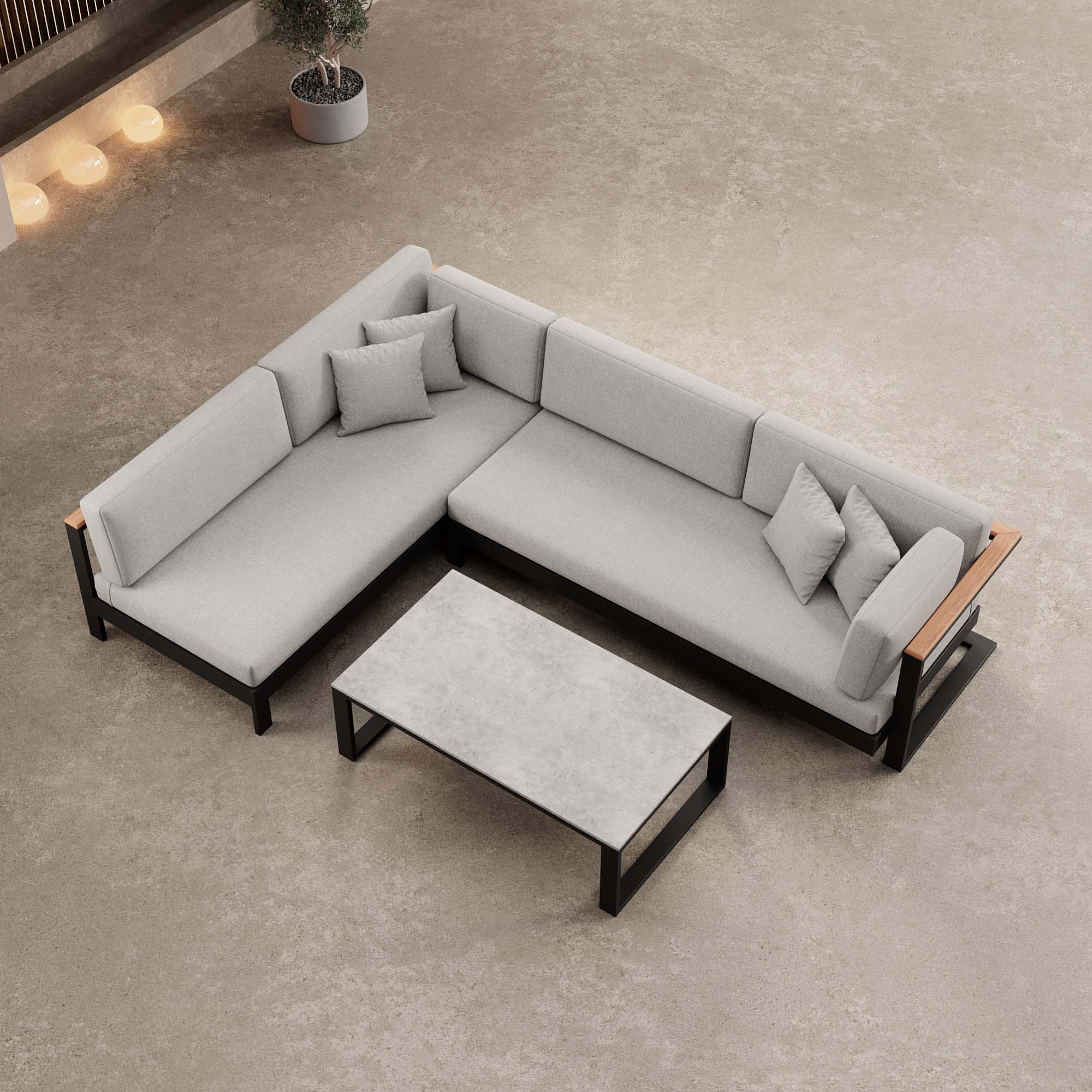 Vayla – Ecklounge, hoekbank & tafel van zwart aluminium | Aevora™ Kollektion