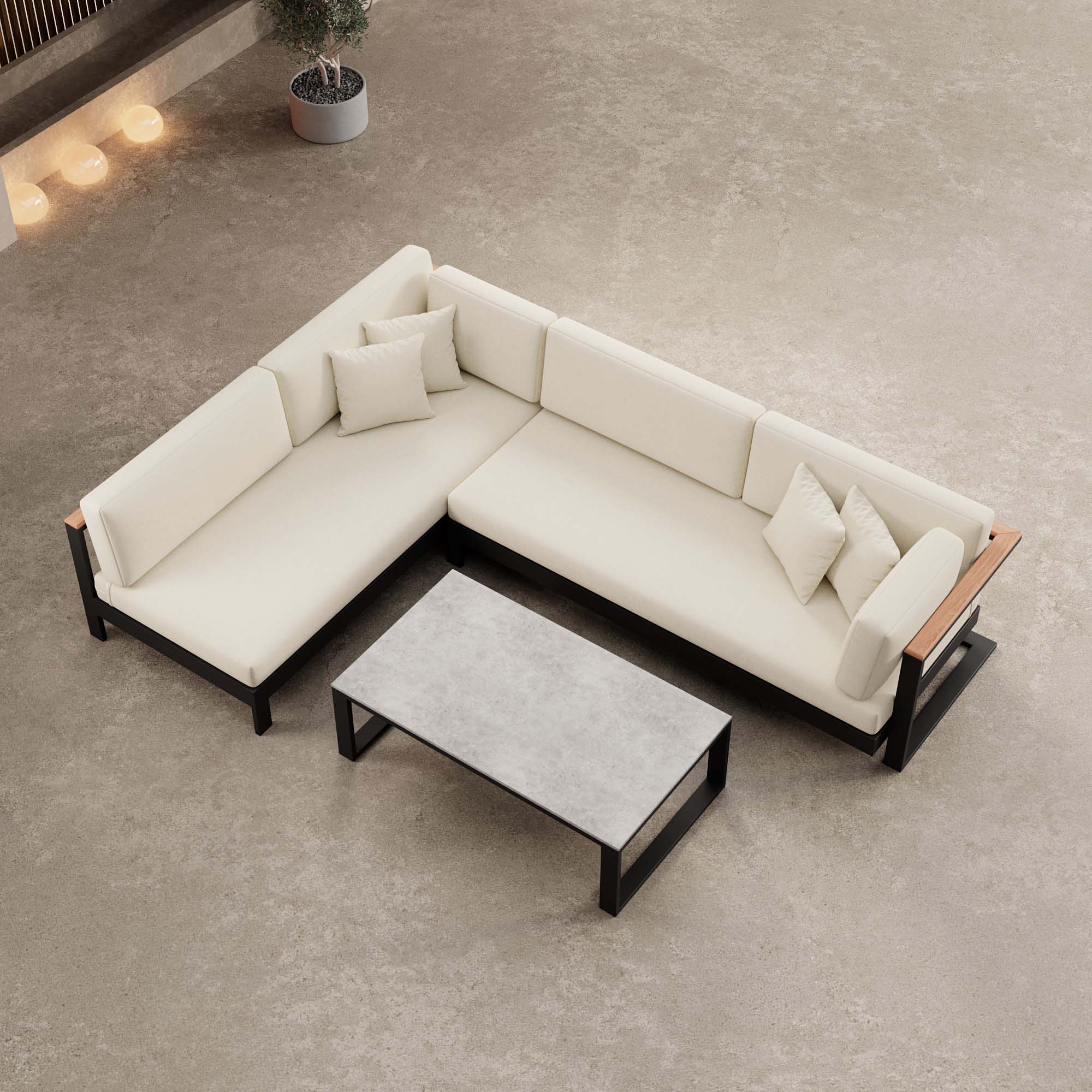 Vayla – Ecklounge, hoekbank & tafel van zwart aluminium | Aevora™ Kollektion