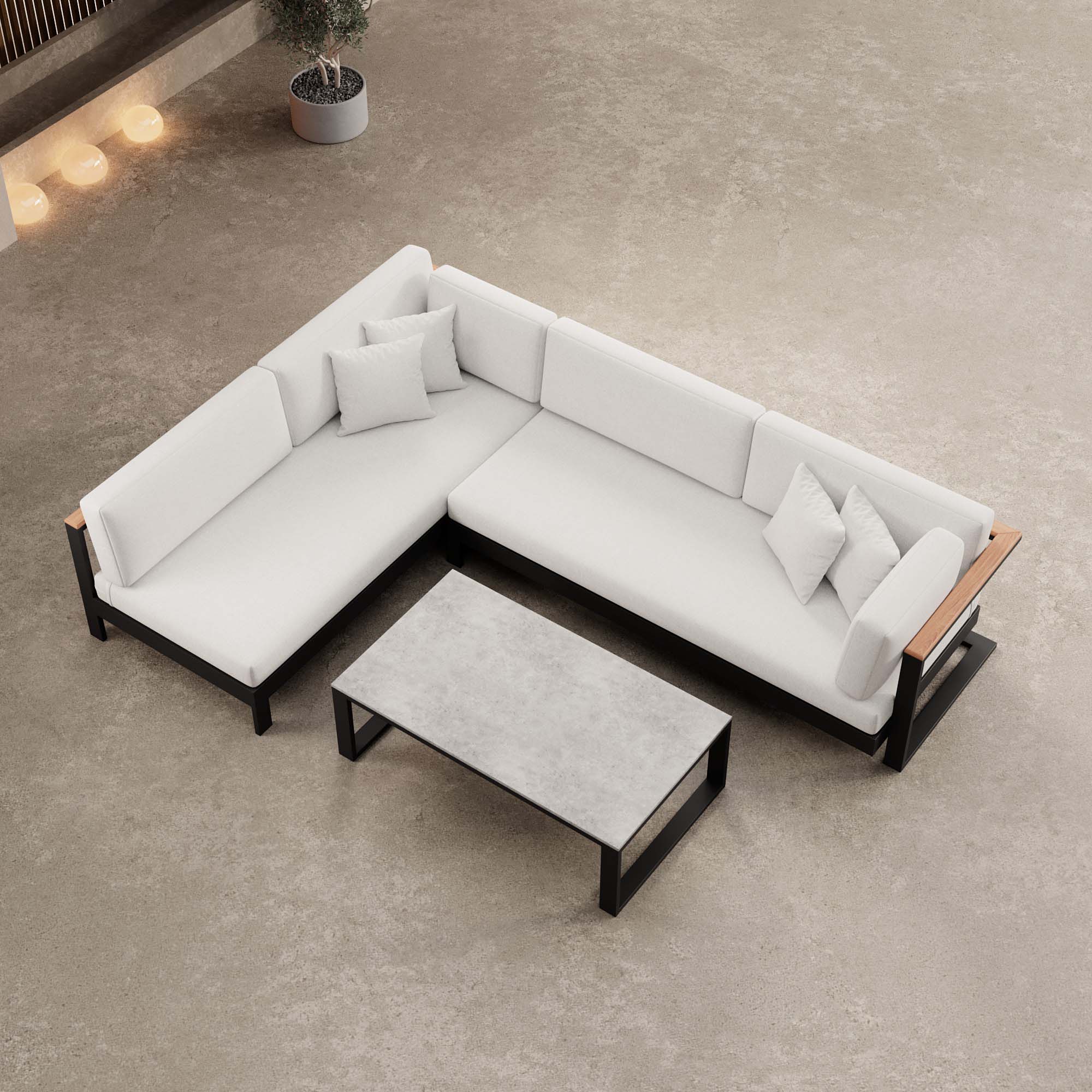 Vayla – Ecklounge, hoekbank & tafel van zwart aluminium | Aevora™ Kollektion