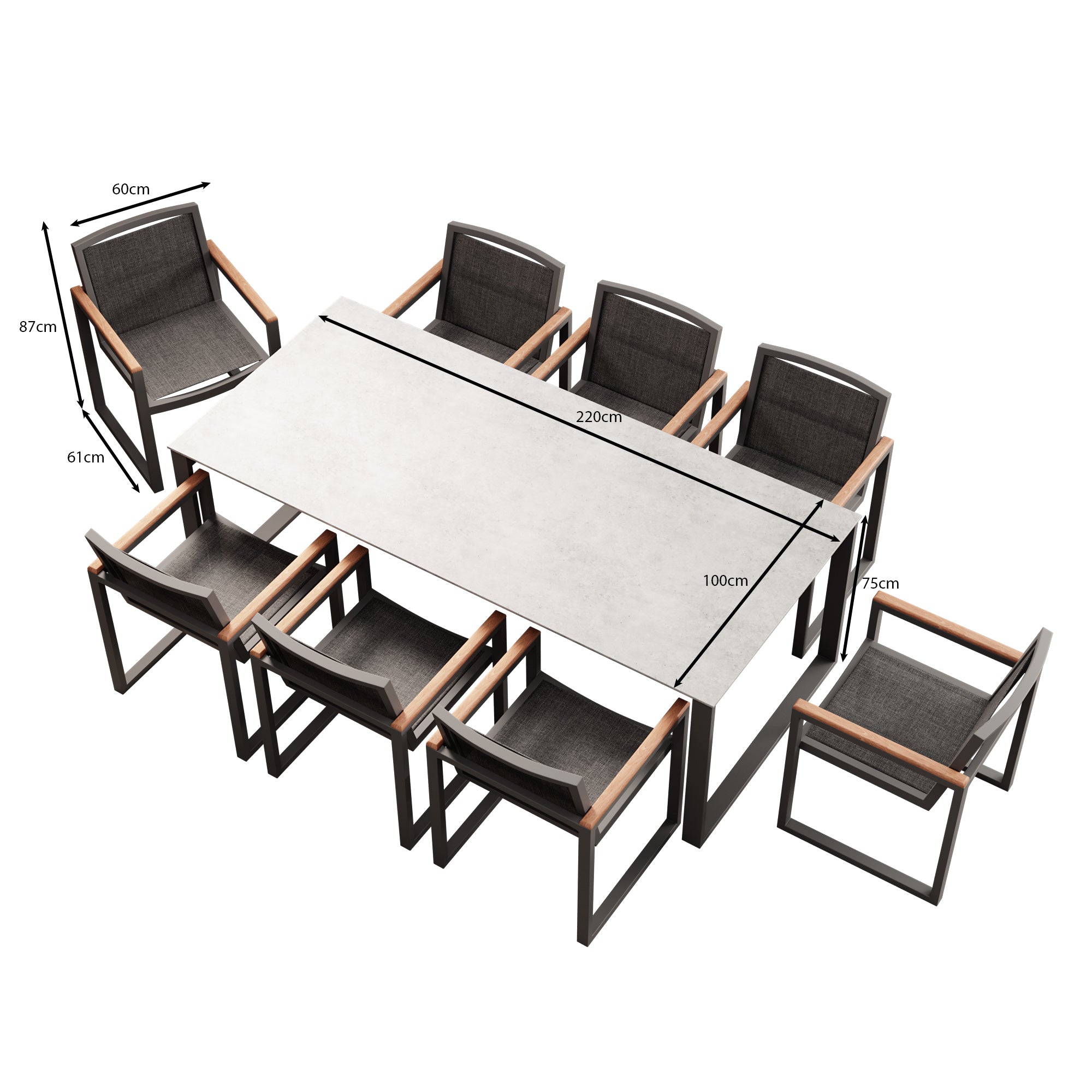 Vayla Dining – Eettafelset met 8 stoelen & tafel in betonlook | Aevora™ Kollektion