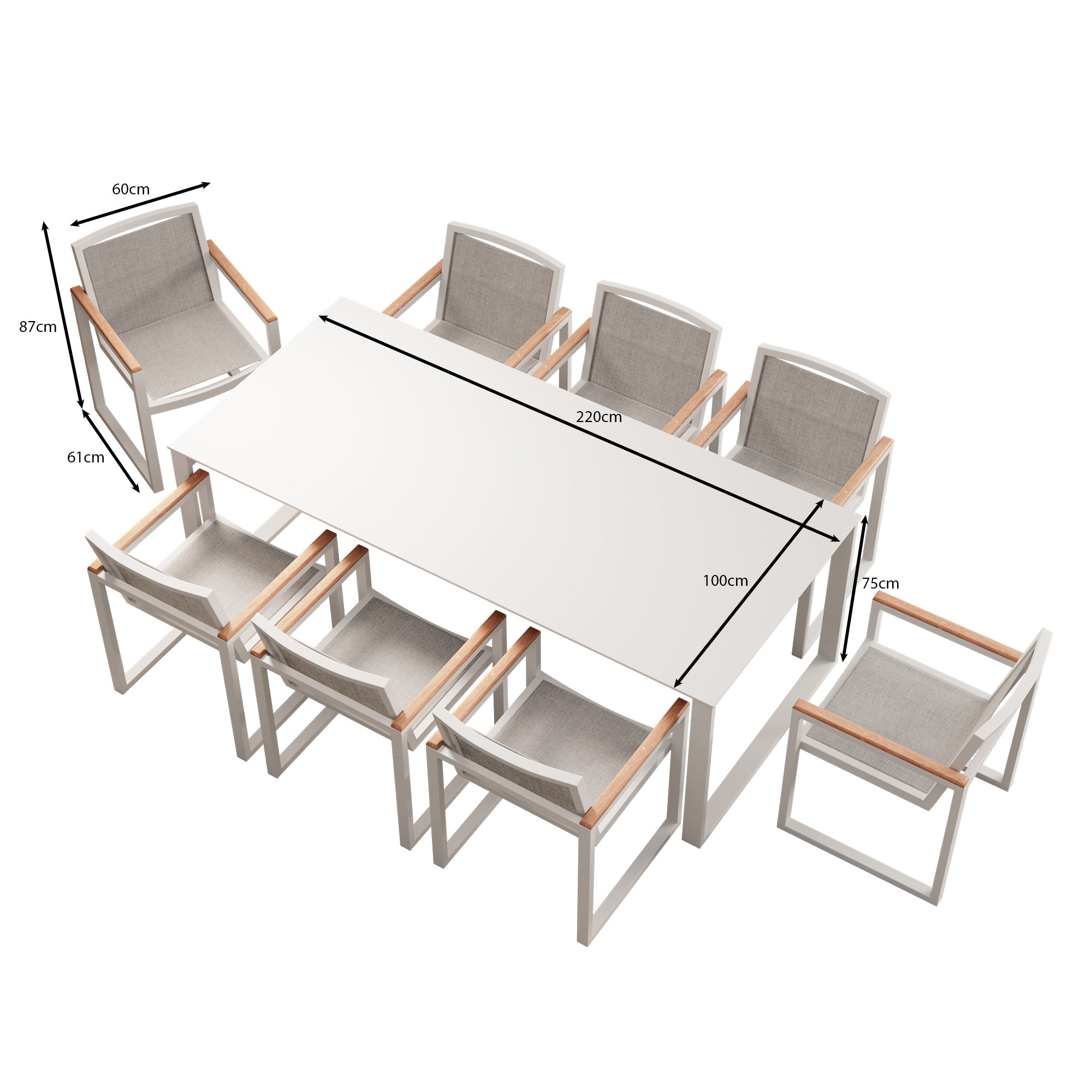 Vayla Dining – Eettafelset met 8 stoelen & tafel in betonlook | Aevora™ Kollektion