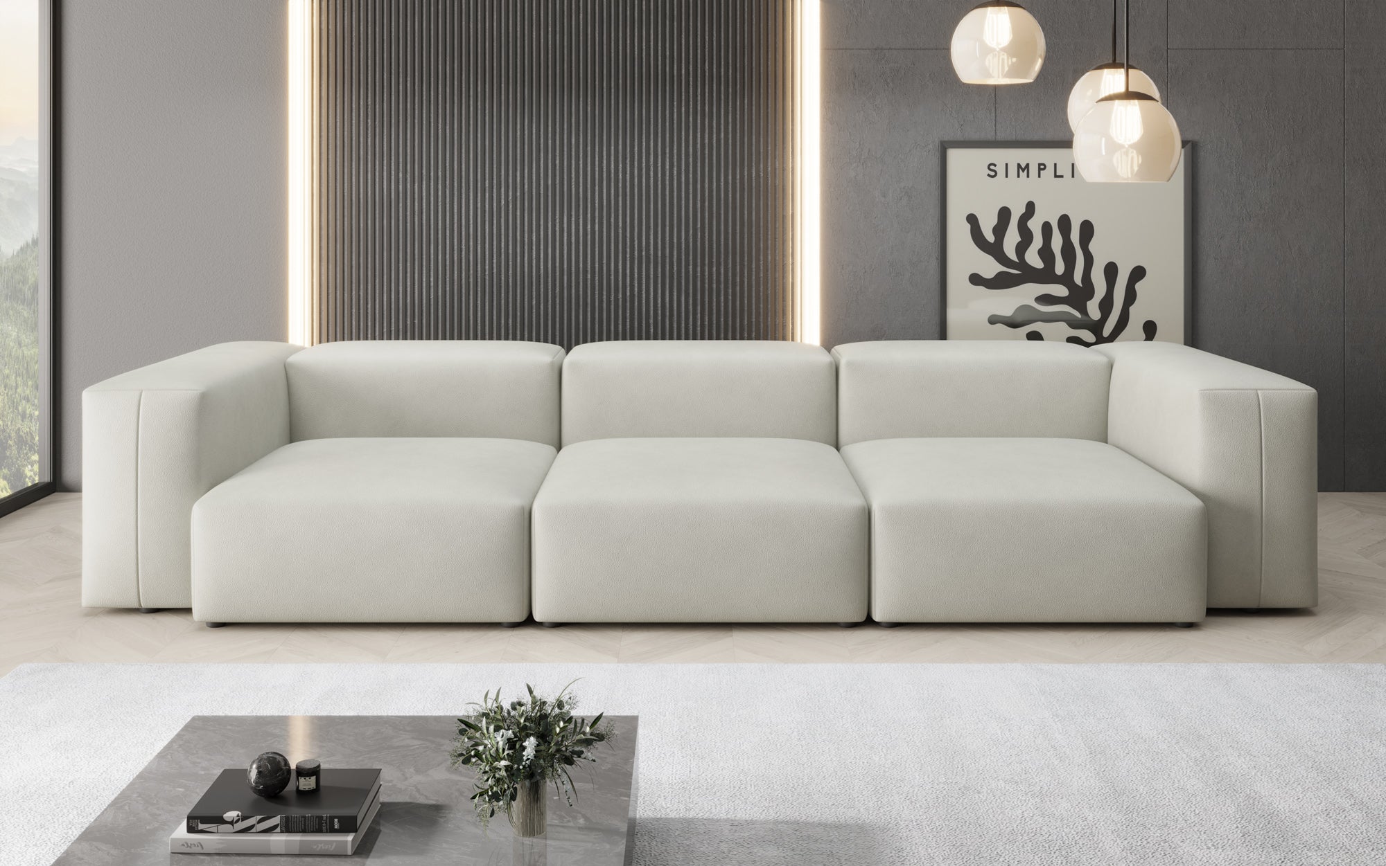 Designer 3-zits bank Snug in echt leer