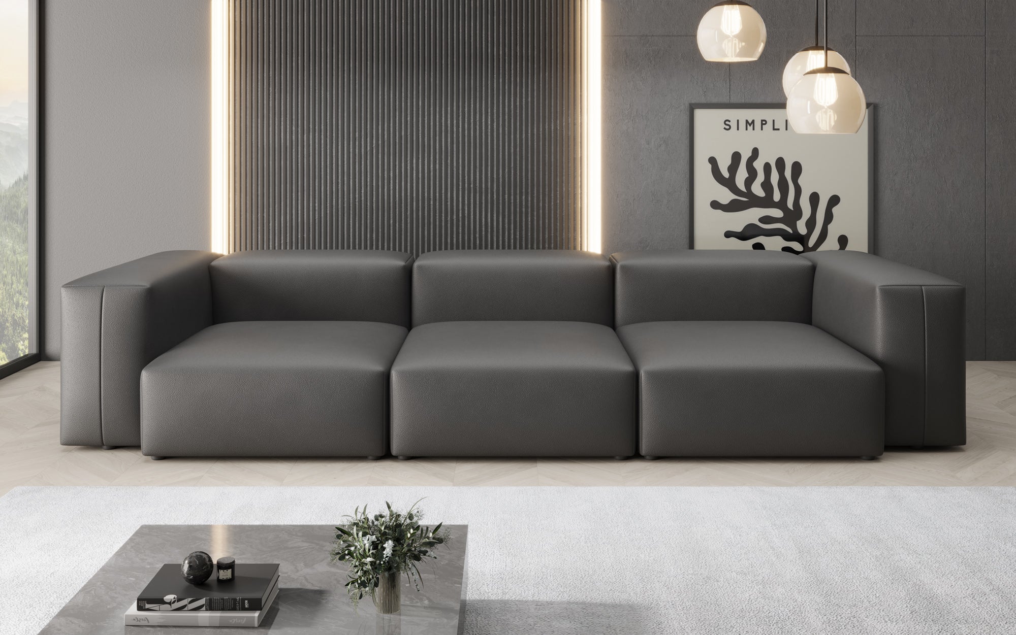 Designer 3-zits bank Snug in echt leer
