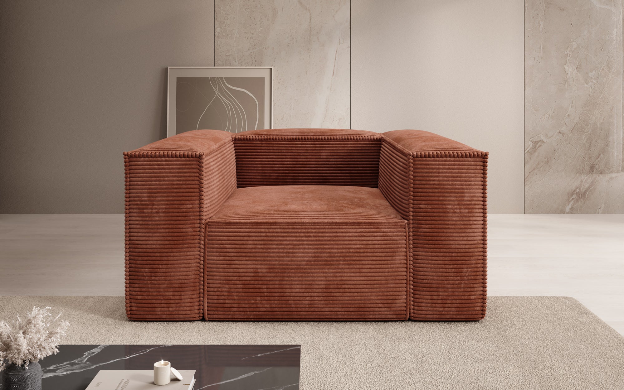 Designer Sofa-Sessel Lesley in Ribstof