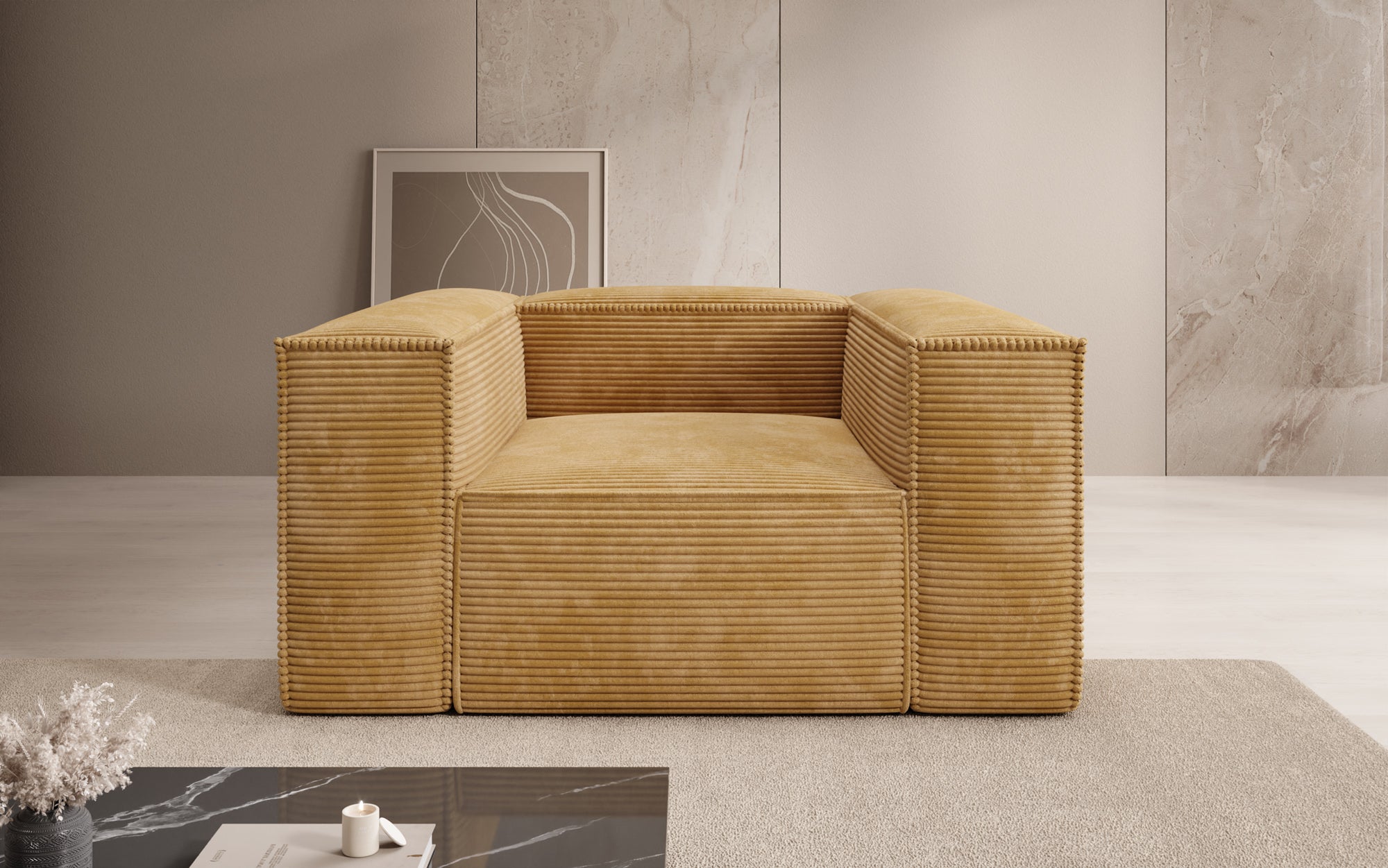 Designer Sofa-Sessel Lesley in Ribstof