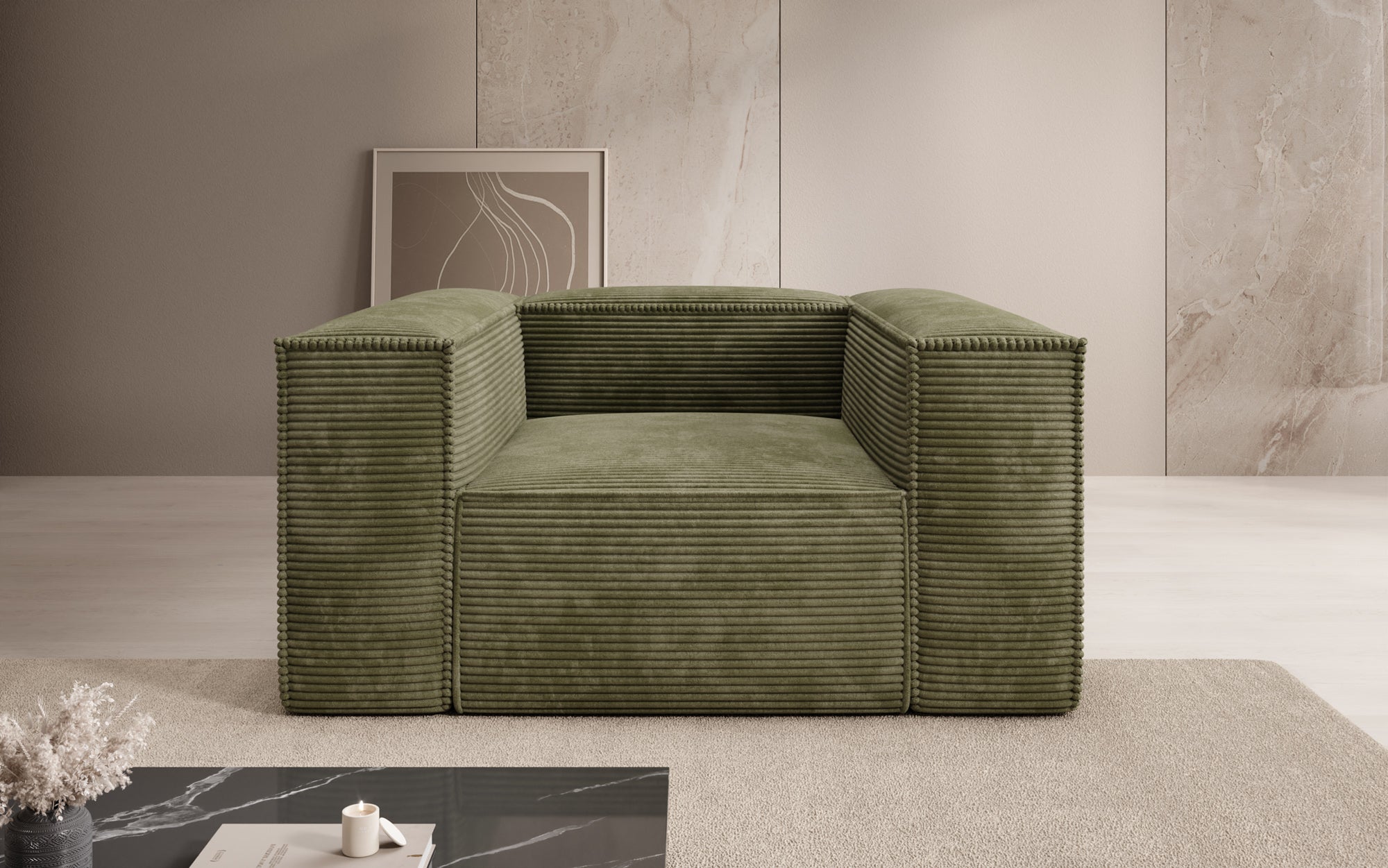 Designer Sofa-Sessel Lesley in Ribstof