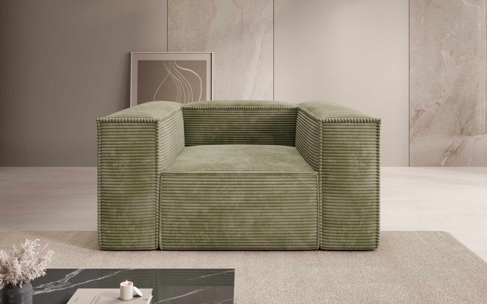 Designer Sofa-Sessel Lesley in Ribstof