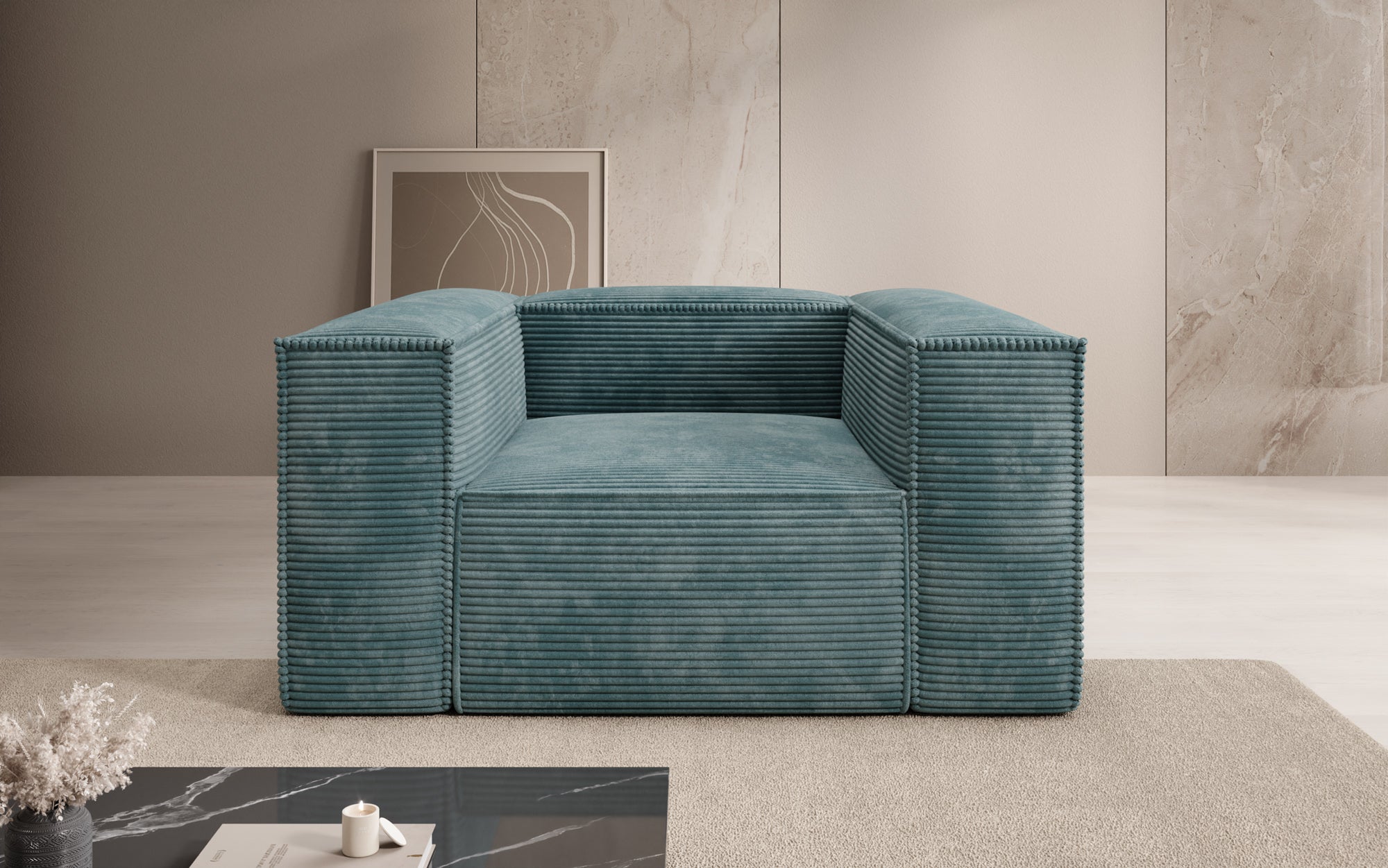 Designer Sofa-Sessel Lesley in Ribstof