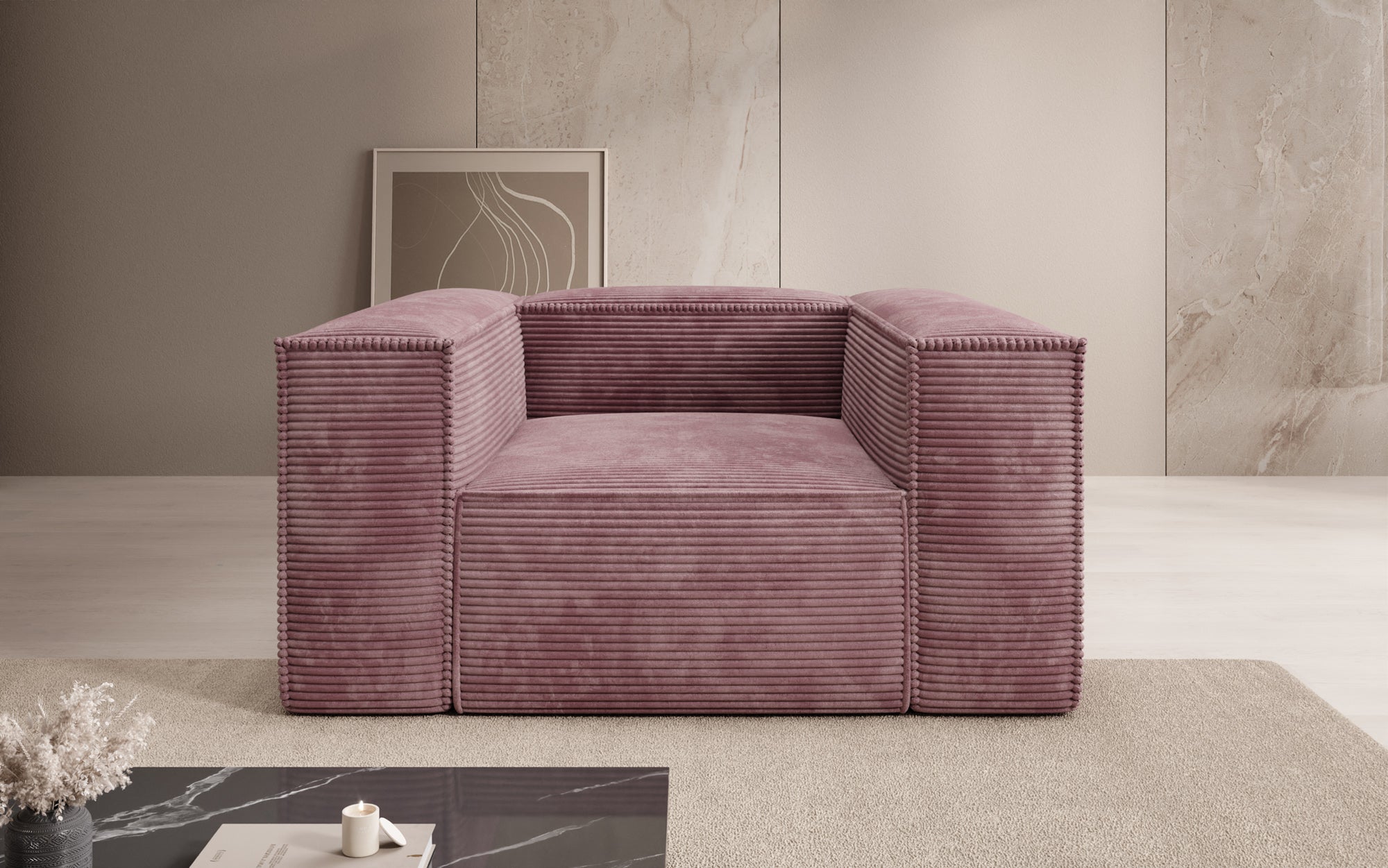 Designer Sofa-Sessel Lesley in Ribstof