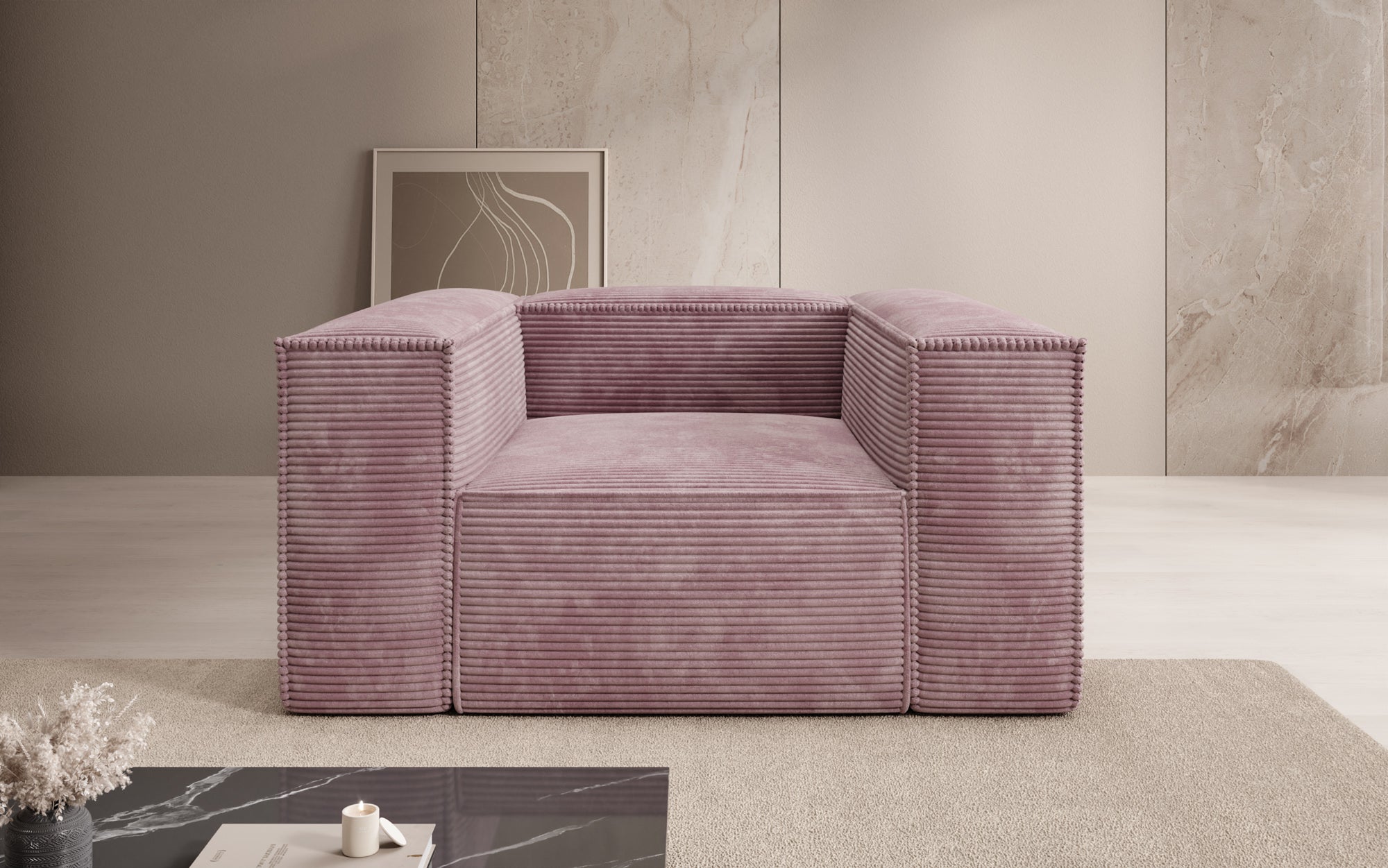 Designer Sofa-Sessel Lesley in Ribstof