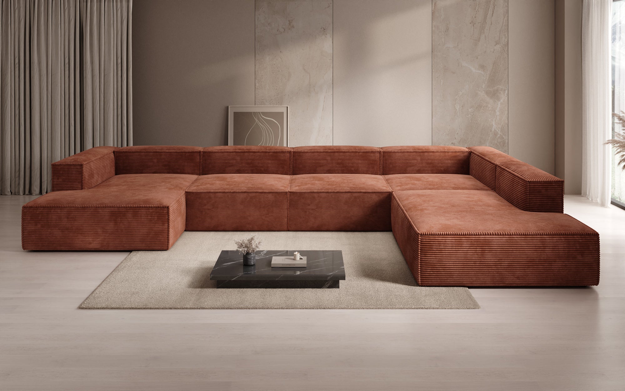 Designer Sofa Lesley U XXL in Ribstof