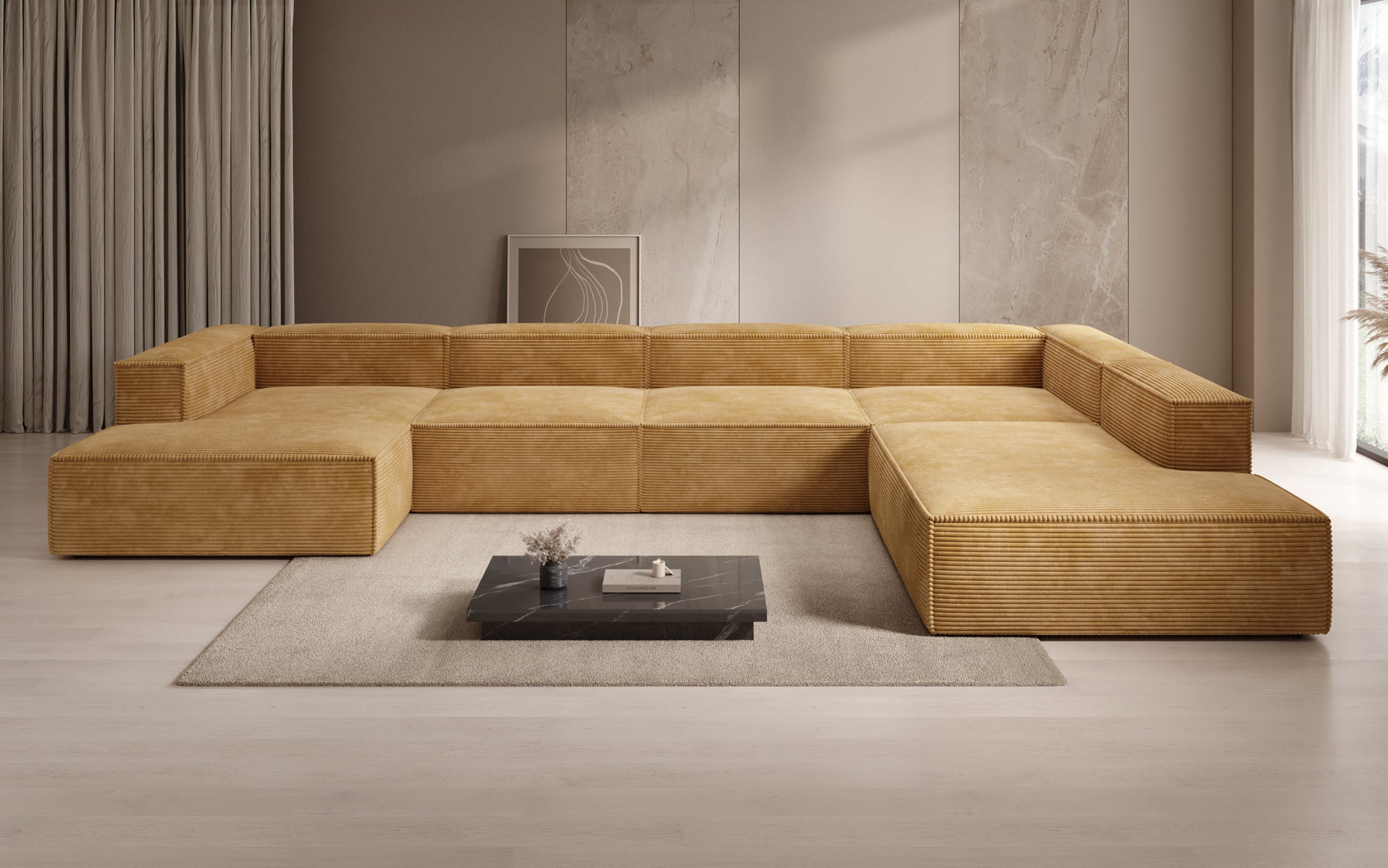 Designer Sofa Lesley U XXL in Ribstof