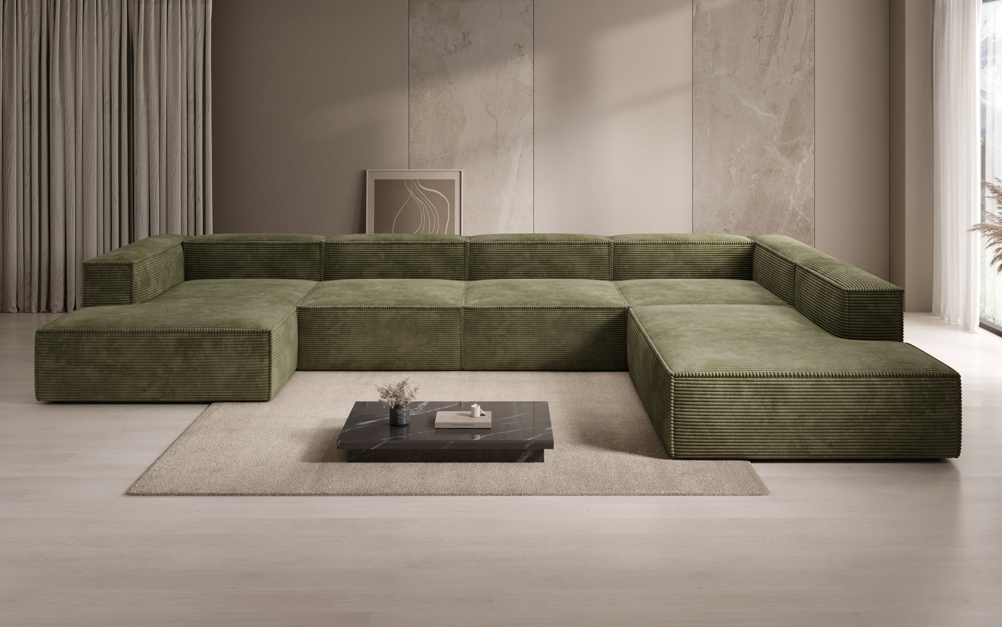 Designer Sofa Lesley U XXL in Ribstof