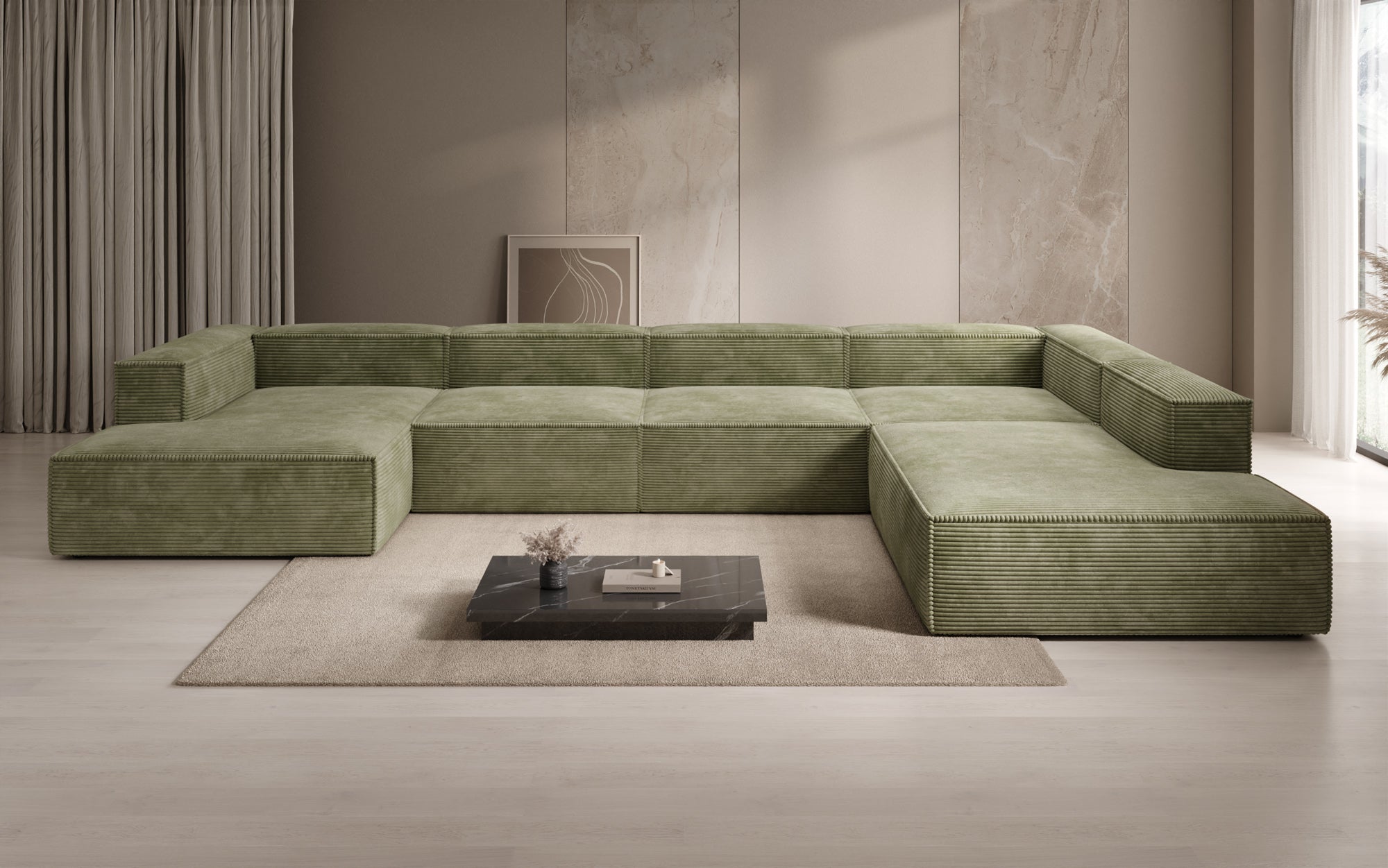 Designer Sofa Lesley U XXL in Ribstof