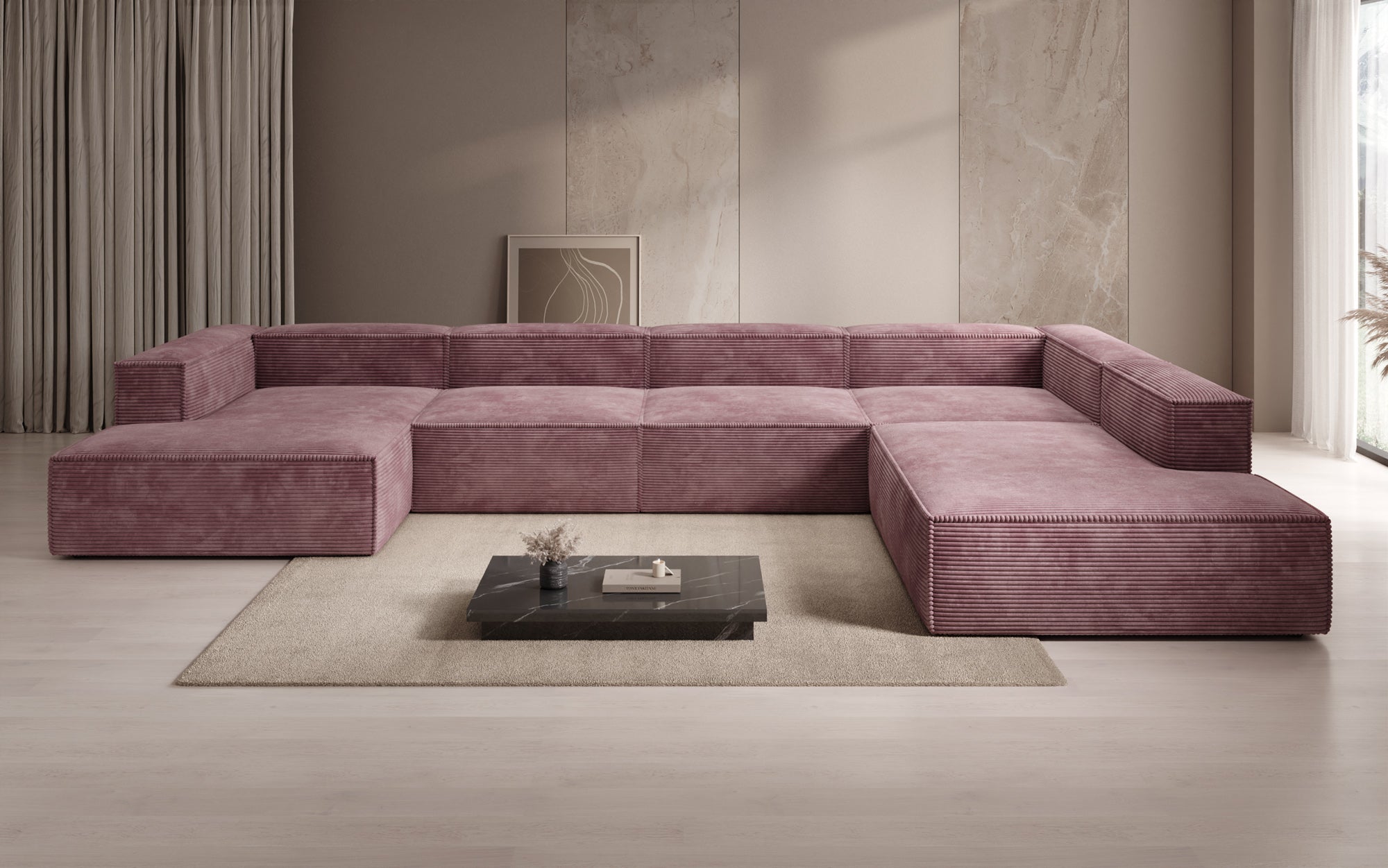 Designer Sofa Lesley U XXL in Ribstof