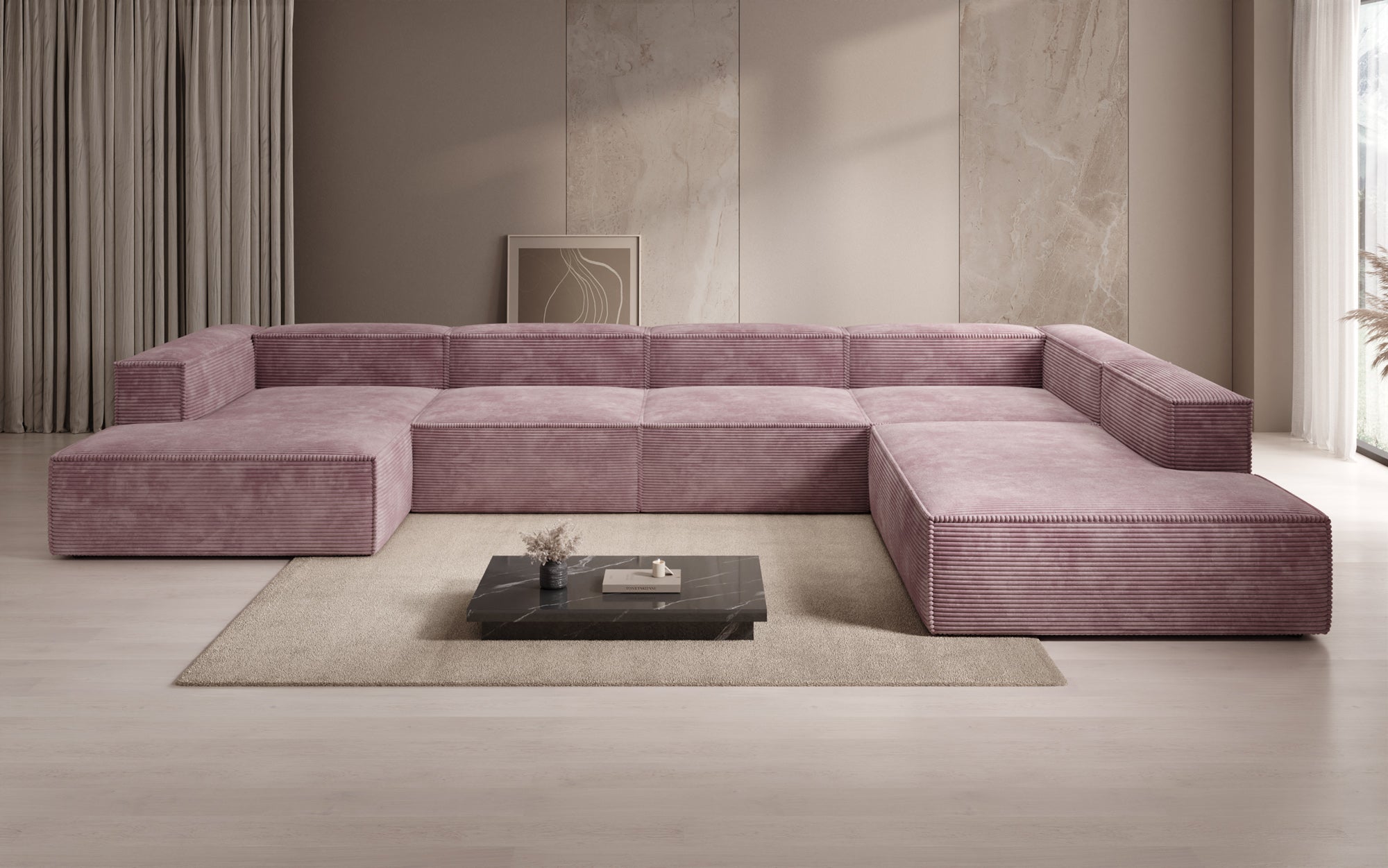 Designer Sofa Lesley U XXL in Ribstof