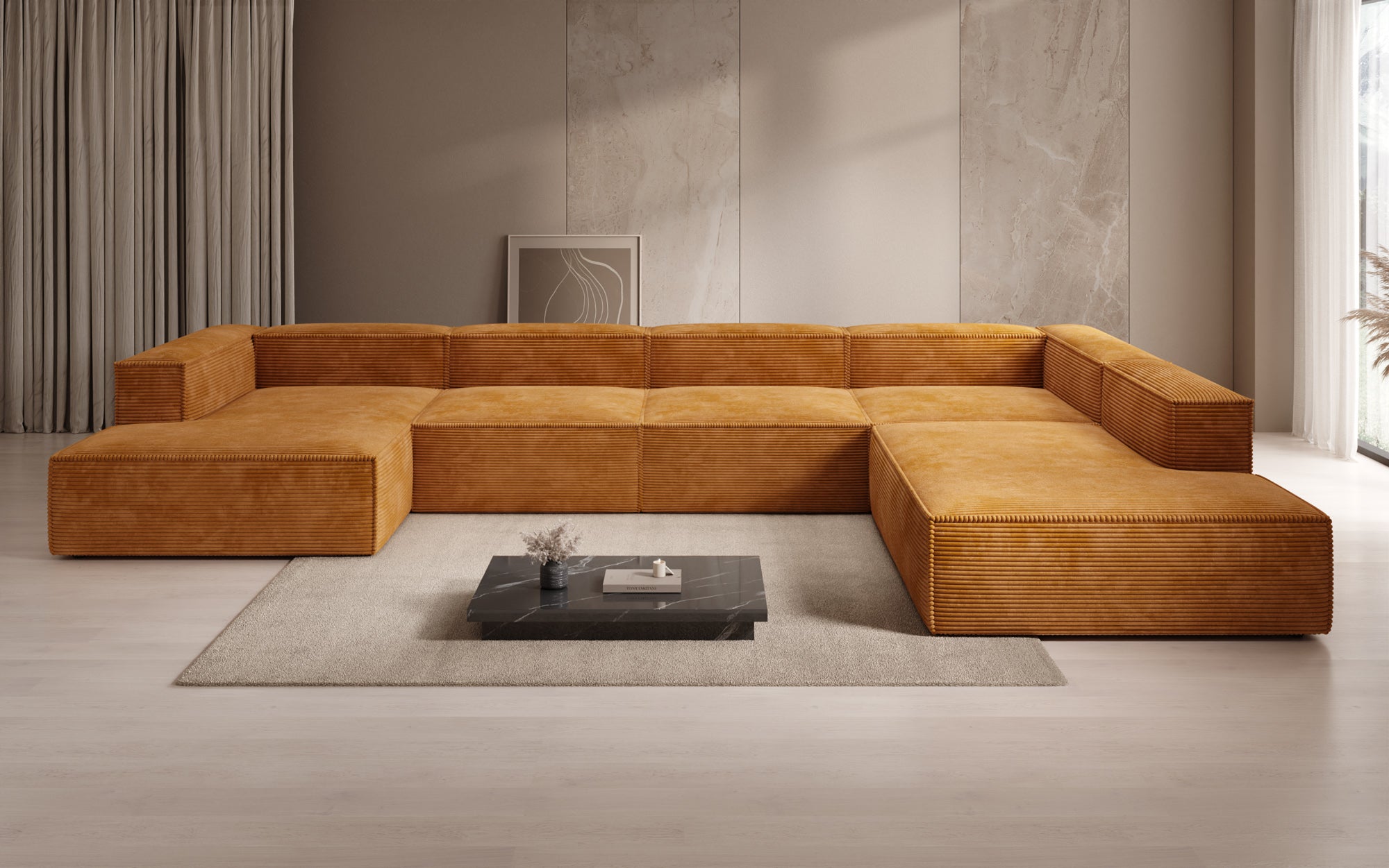 Designer Sofa Lesley U XXL in Ribstof