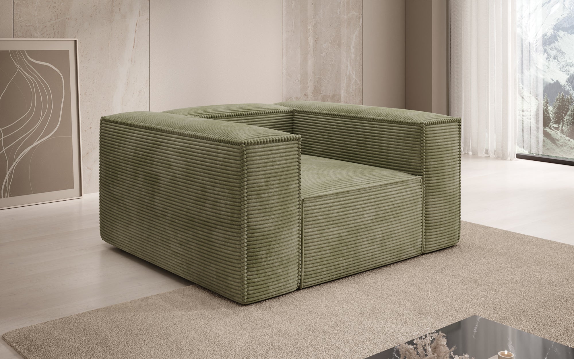 Designer Sofa-Sessel Lesley in Ribstof