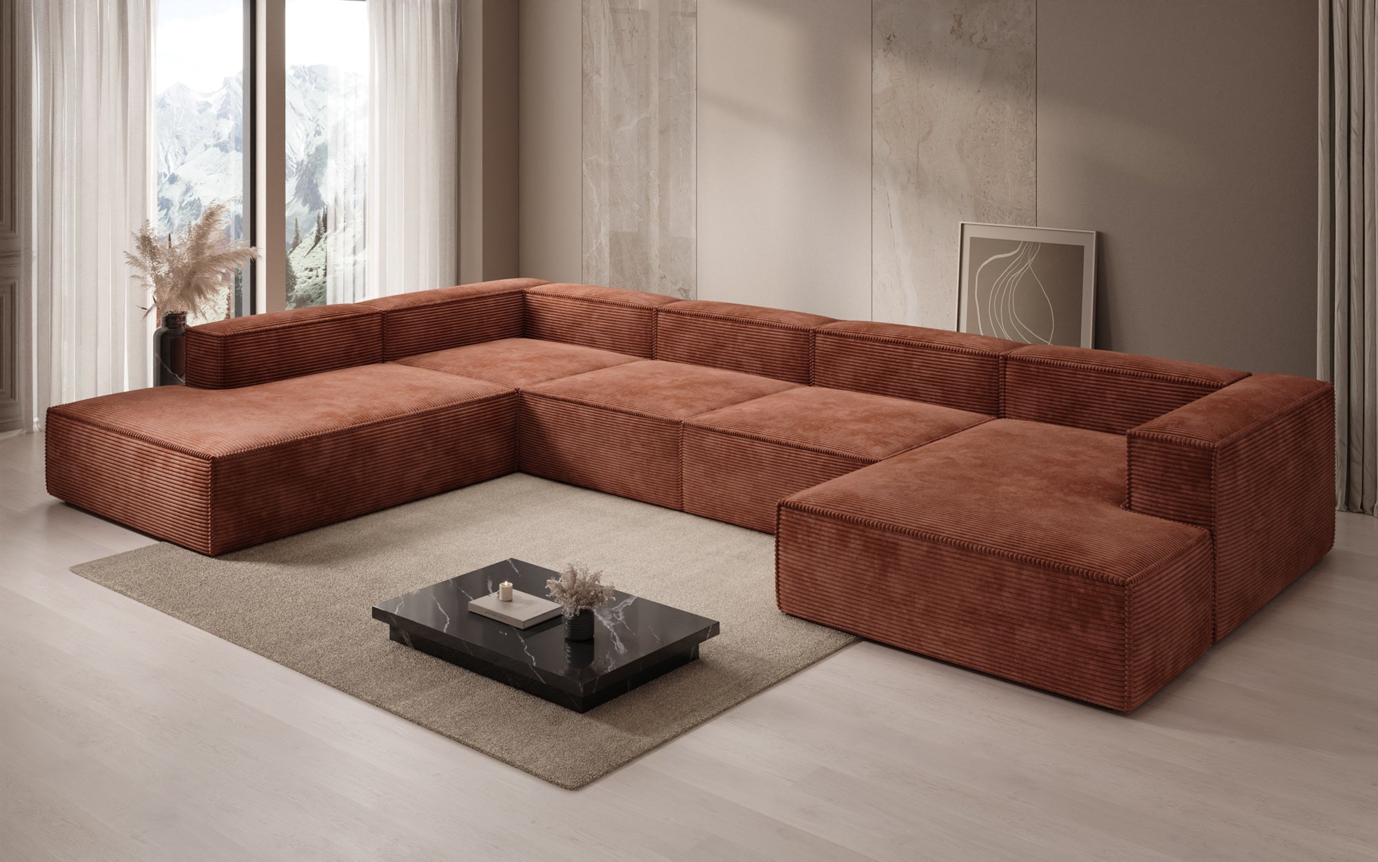 Designer Sofa Lesley U XXL in Ribstof