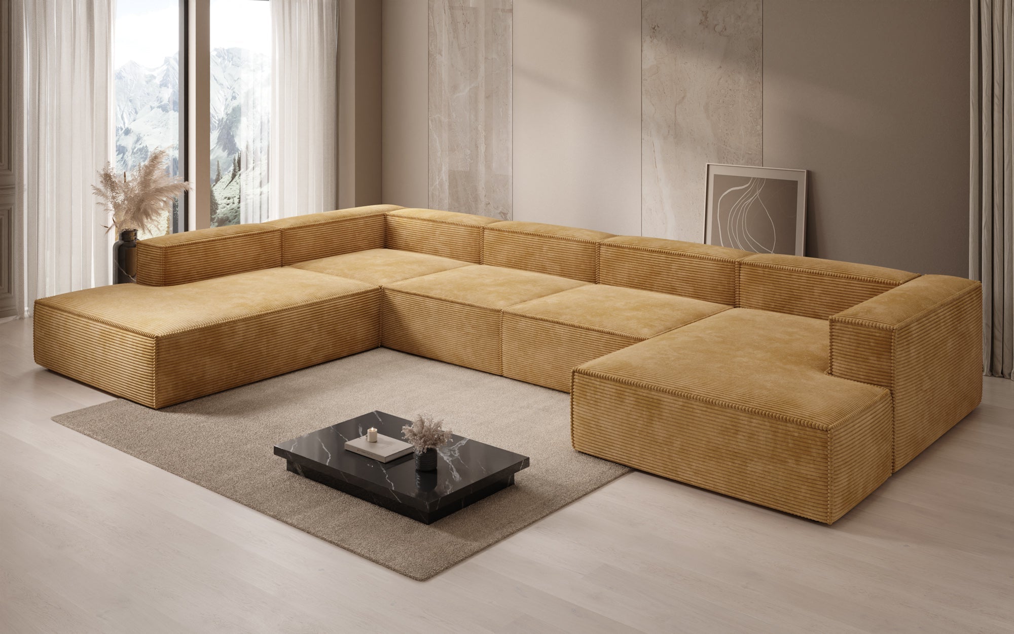 Designer Sofa Lesley U XXL in Ribstof