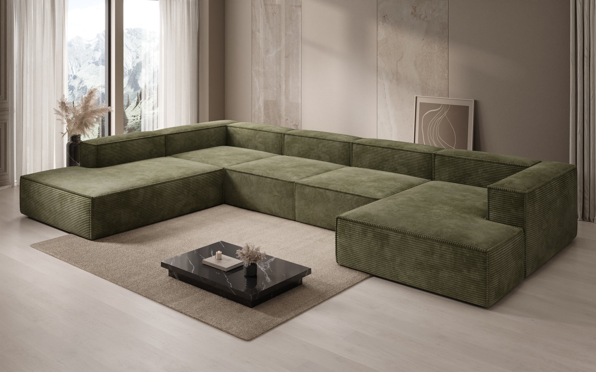 Designer Sofa Lesley U XXL in Ribstof