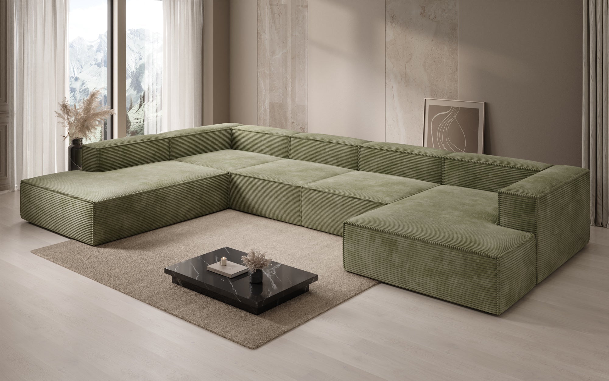 Designer Sofa Lesley U XXL in Ribstof