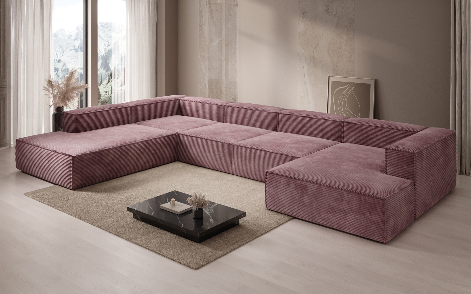Designer Sofa Lesley U XXL in Ribstof