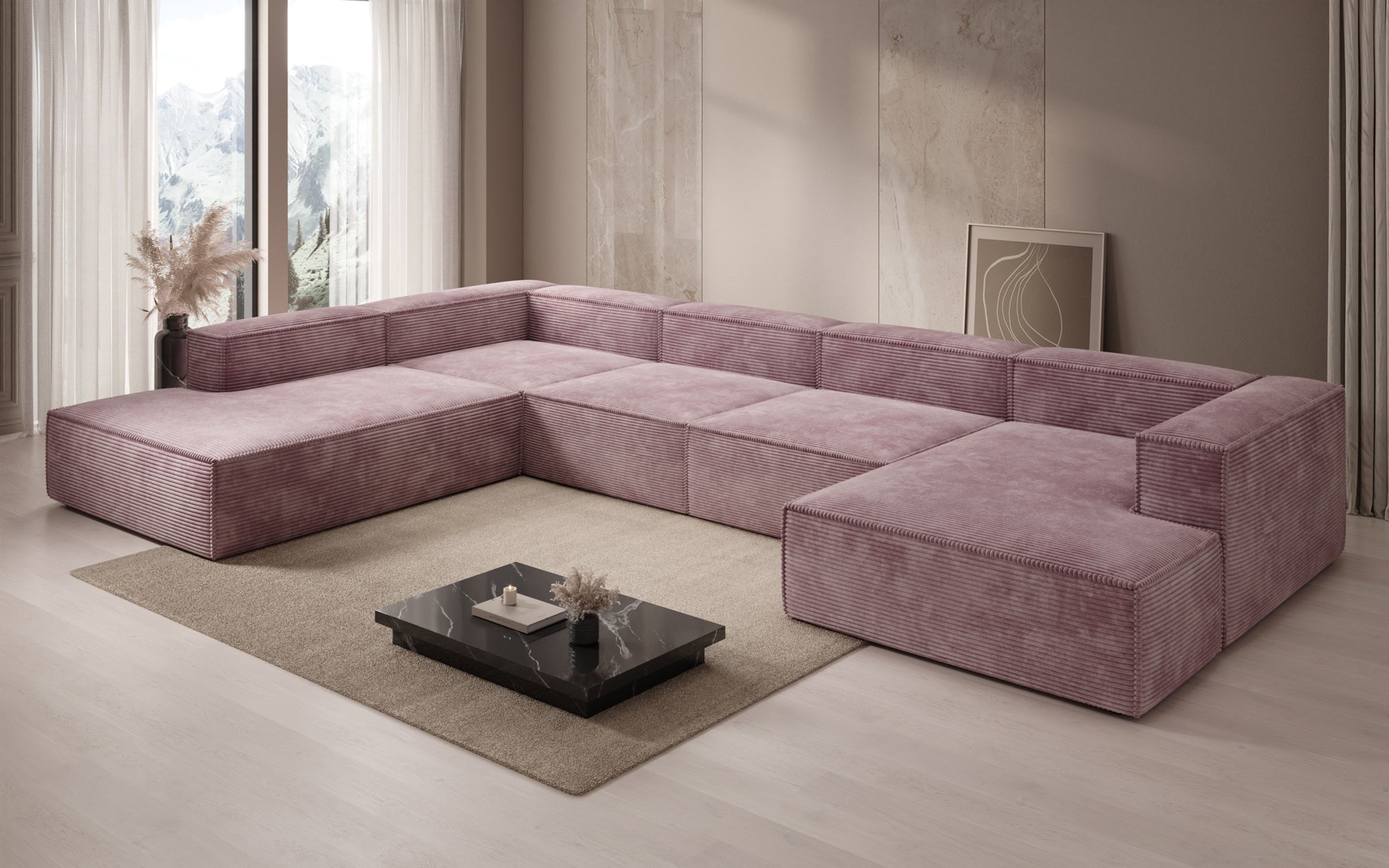 Designer Sofa Lesley U XXL in Ribstof