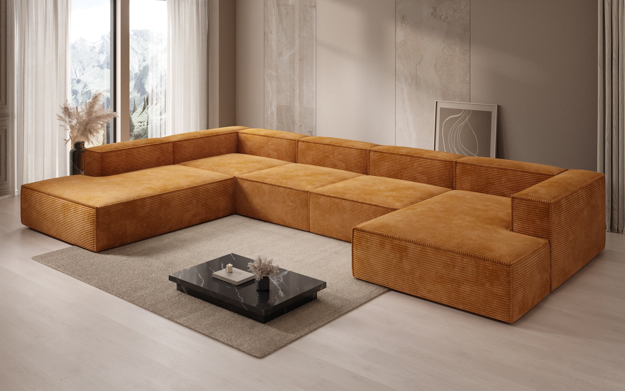 Designer Sofa Lesley U XXL in Ribstof