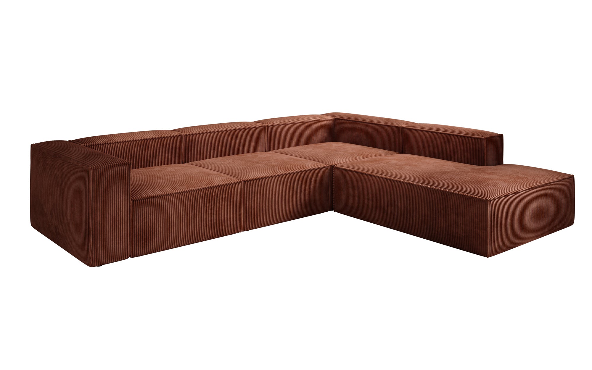 Designer Sofa Lesley L met lange ottomaan in Ribstof