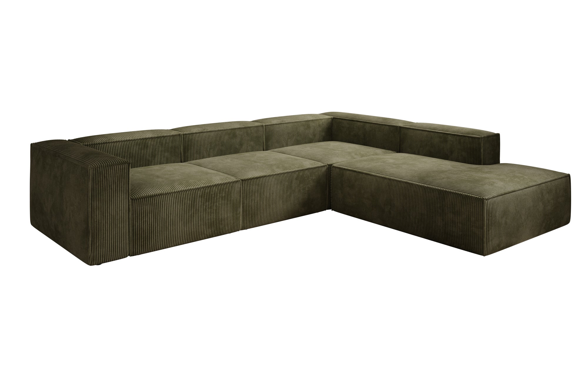 Designer Sofa Lesley L met lange ottomaan in Ribstof