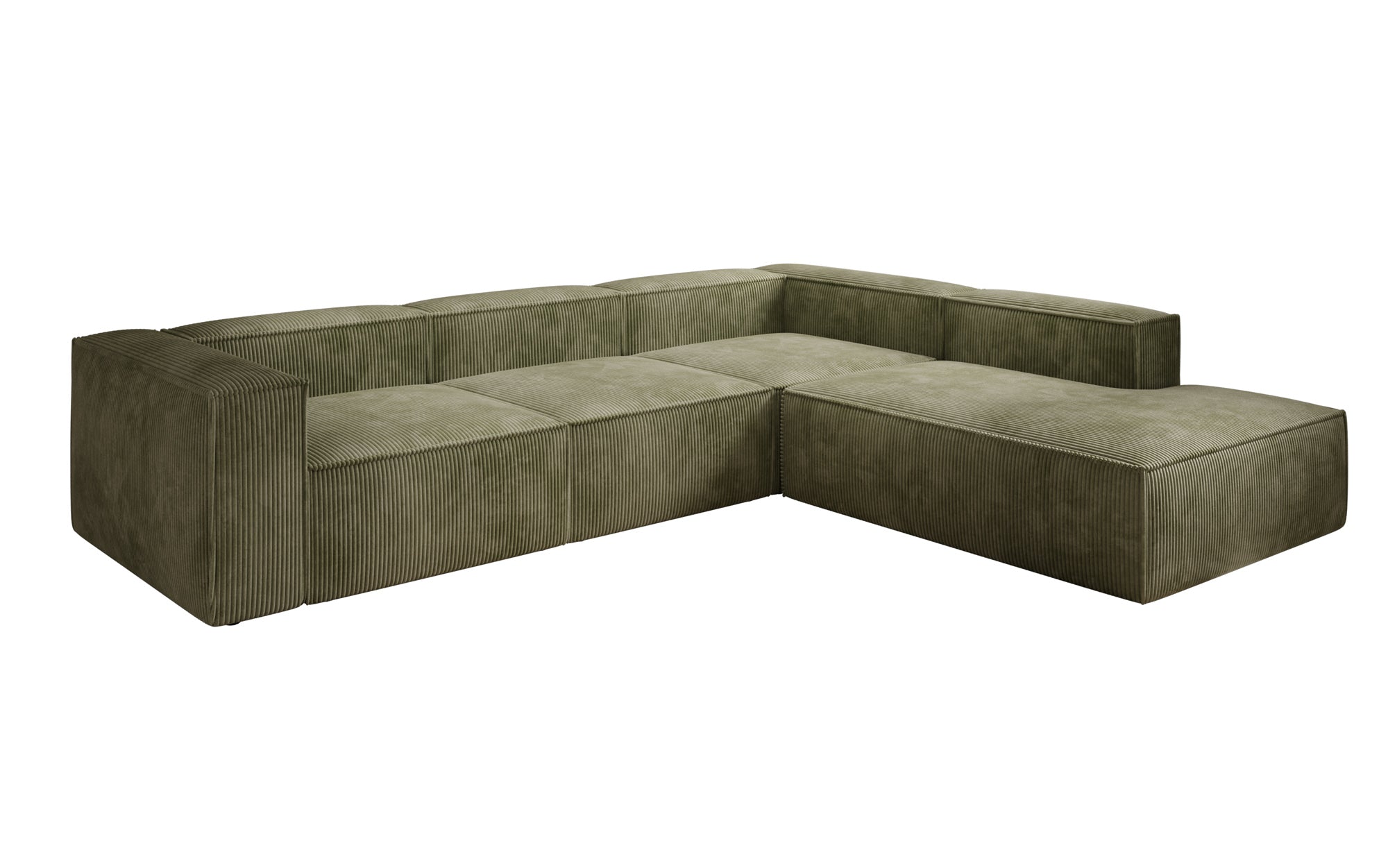 Designer Sofa Lesley L met lange ottomaan in Ribstof