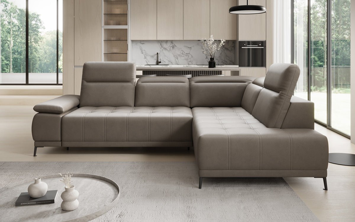 Designer L-bank Lyra met elektrische slaapfunctie in echt leer