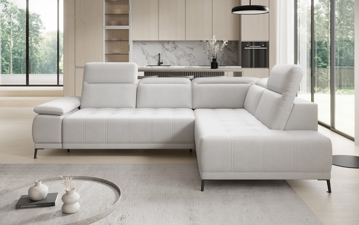 Designer L-bank Lyra met elektrische slaapfunctie in echt leer