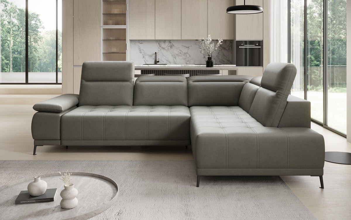 Designer L-bank Lyra met elektrische slaapfunctie in echt leer