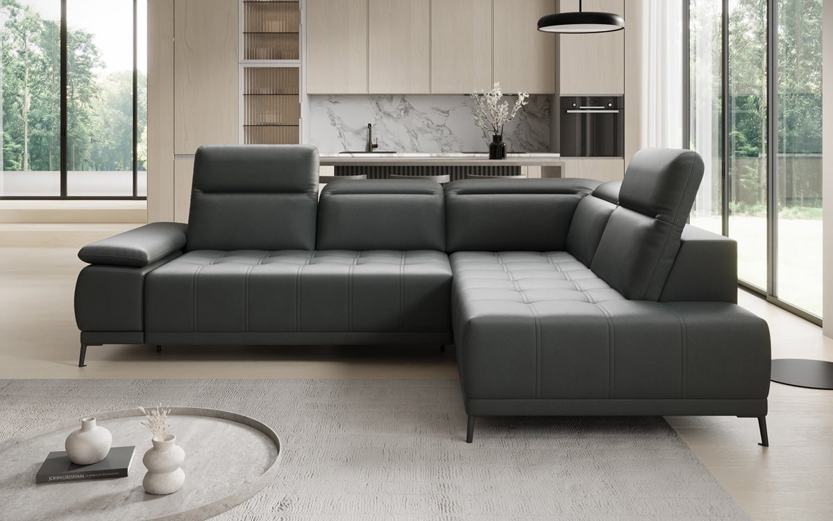 Designer L-bank Lyra met elektrische slaapfunctie in echt leer