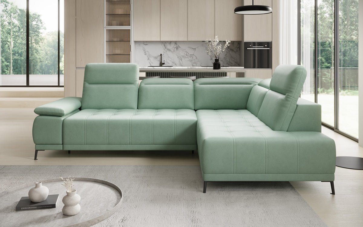 Designer L-bank Lyra met elektrische slaapfunctie in echt leer