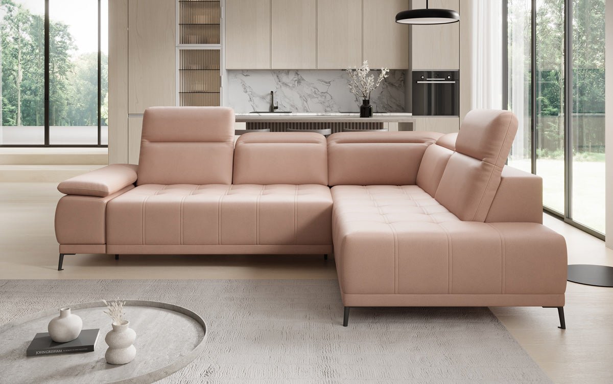 Designer L-bank Lyra met elektrische slaapfunctie in echt leer
