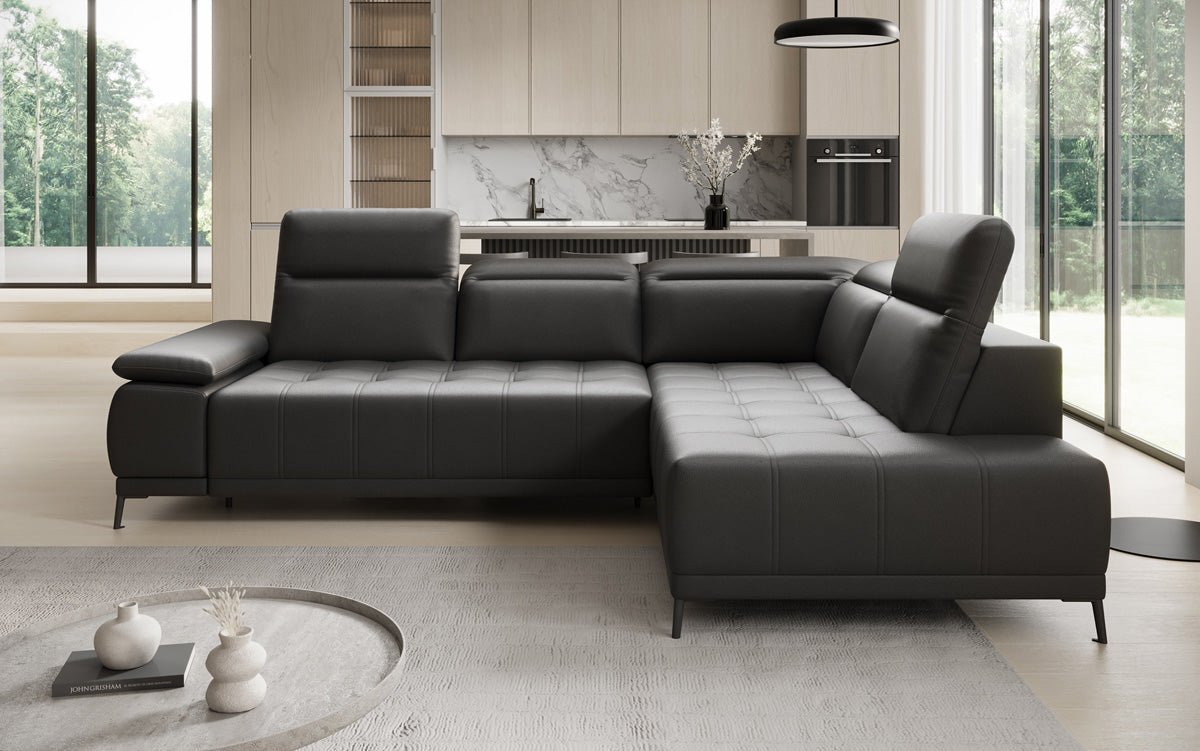 Designer L-bank Lyra met elektrische slaapfunctie in echt leer
