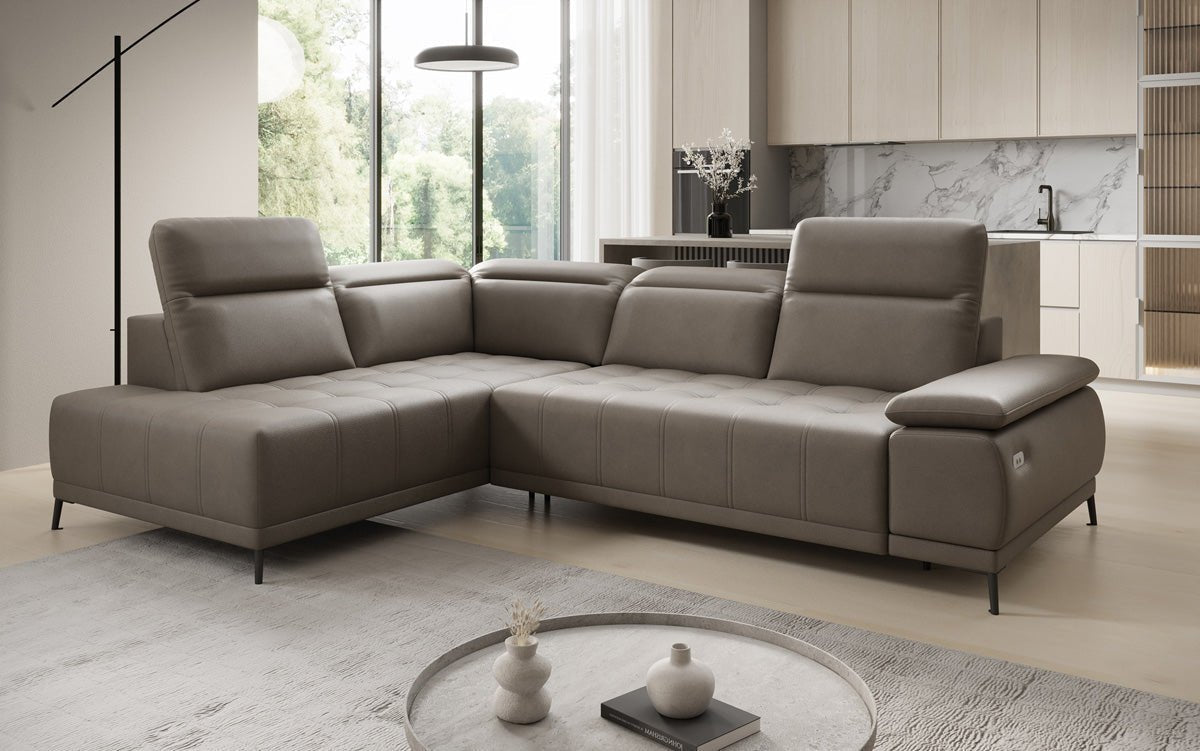 Designer L-bank Lyra met elektrische slaapfunctie in echt leer