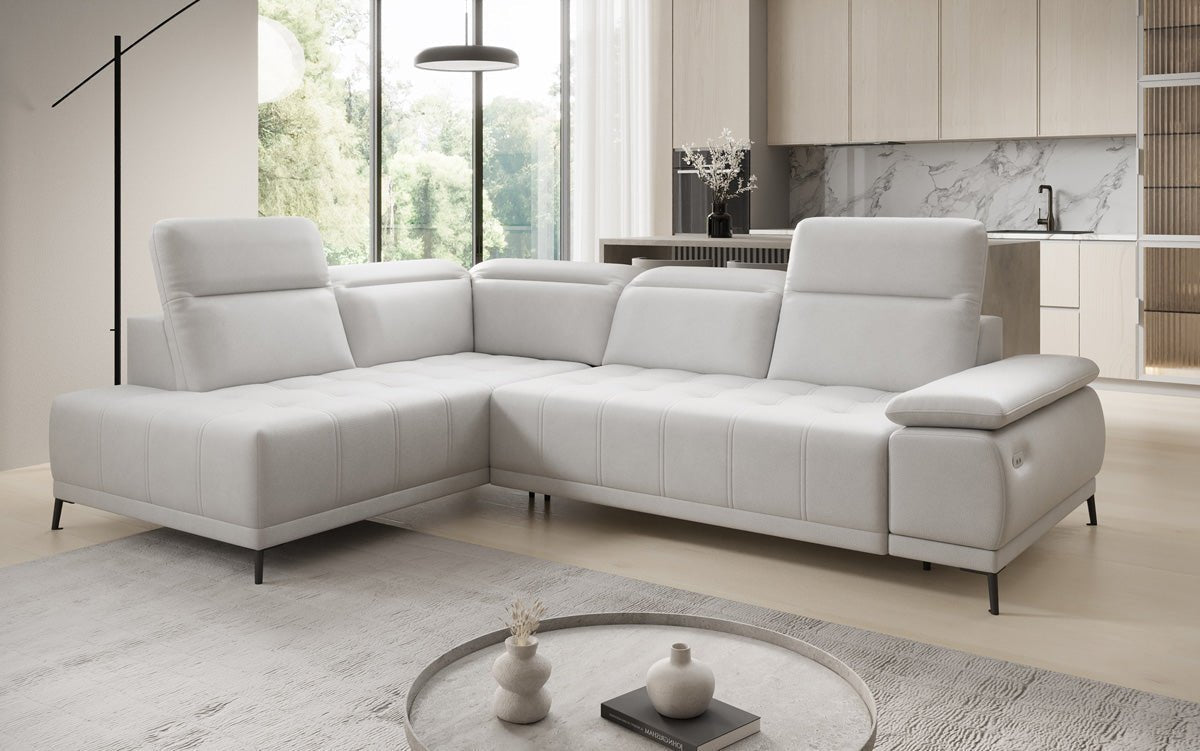 Designer L-bank Lyra met elektrische slaapfunctie in echt leer