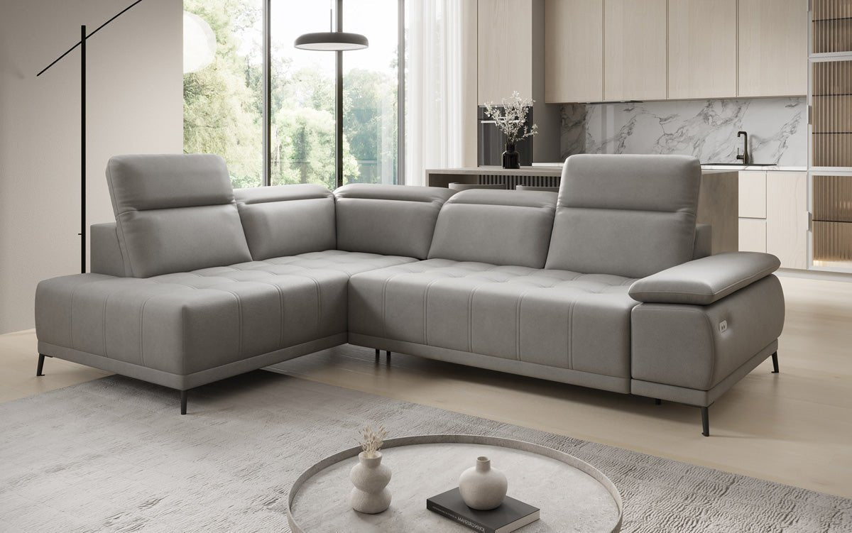 Designer L-bank Lyra met elektrische slaapfunctie in echt leer