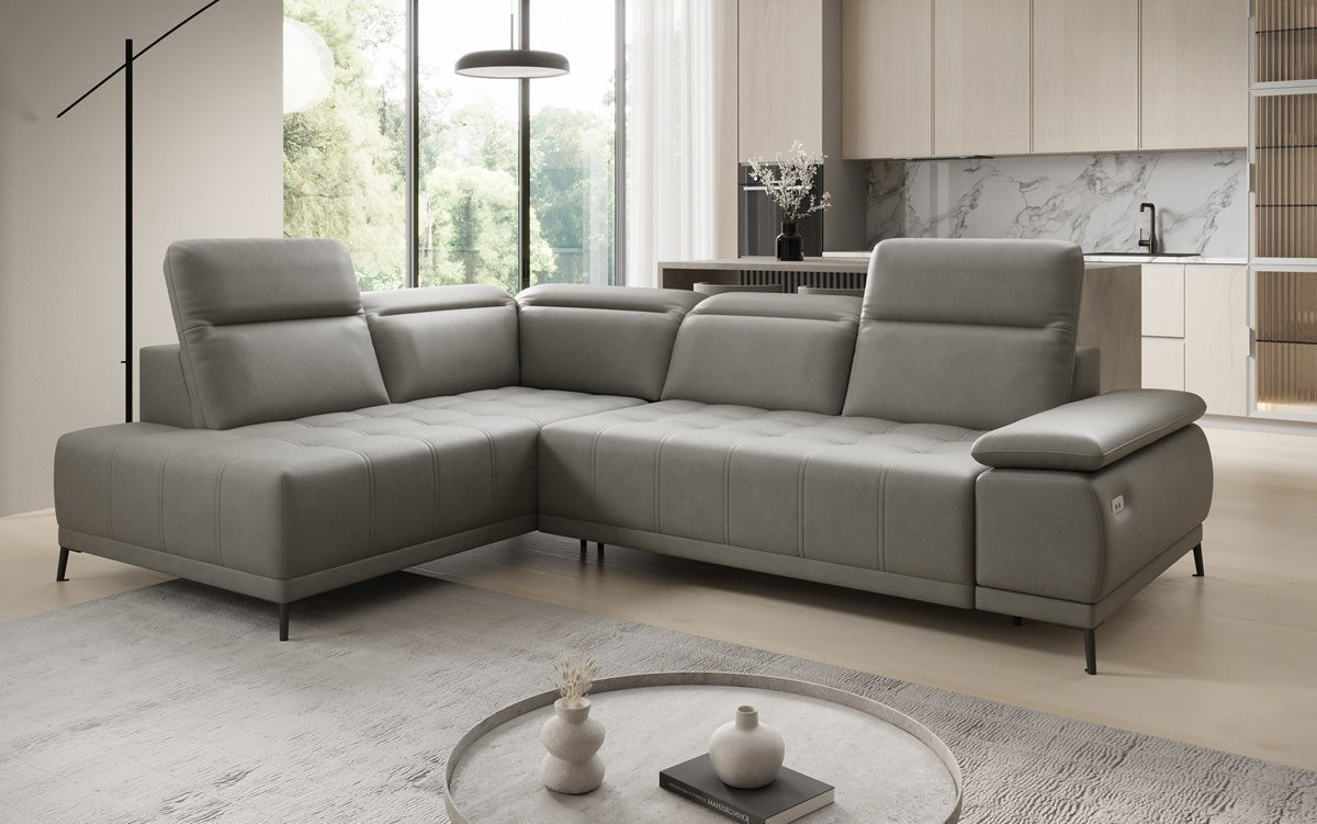 Designer L-bank Lyra met elektrische slaapfunctie in echt leer