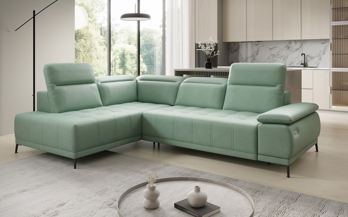 Designer L-bank Lyra met elektrische slaapfunctie in echt leer