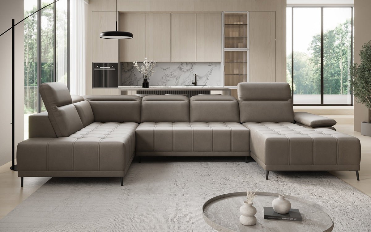 Designbank Lyra U met elektrische slaapfunctie in echt leer