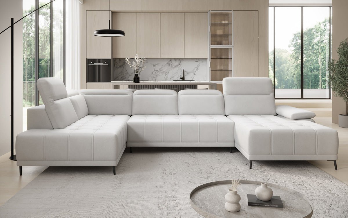 Designbank Lyra U met elektrische slaapfunctie in echt leer