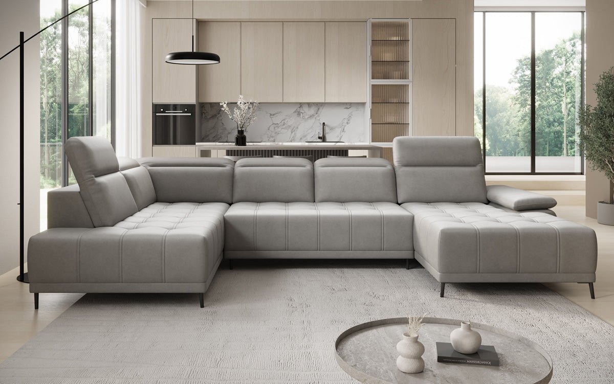 Designbank Lyra U met elektrische slaapfunctie in echt leer