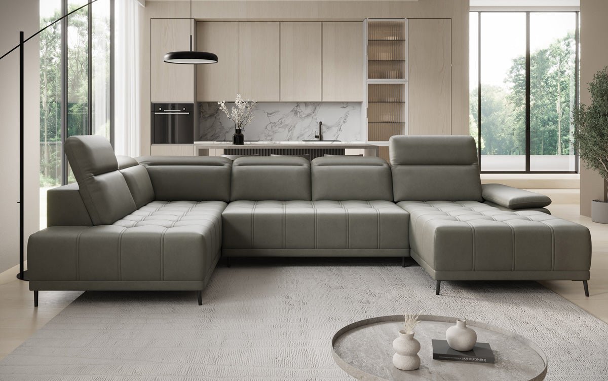 Designbank Lyra U met elektrische slaapfunctie in echt leer